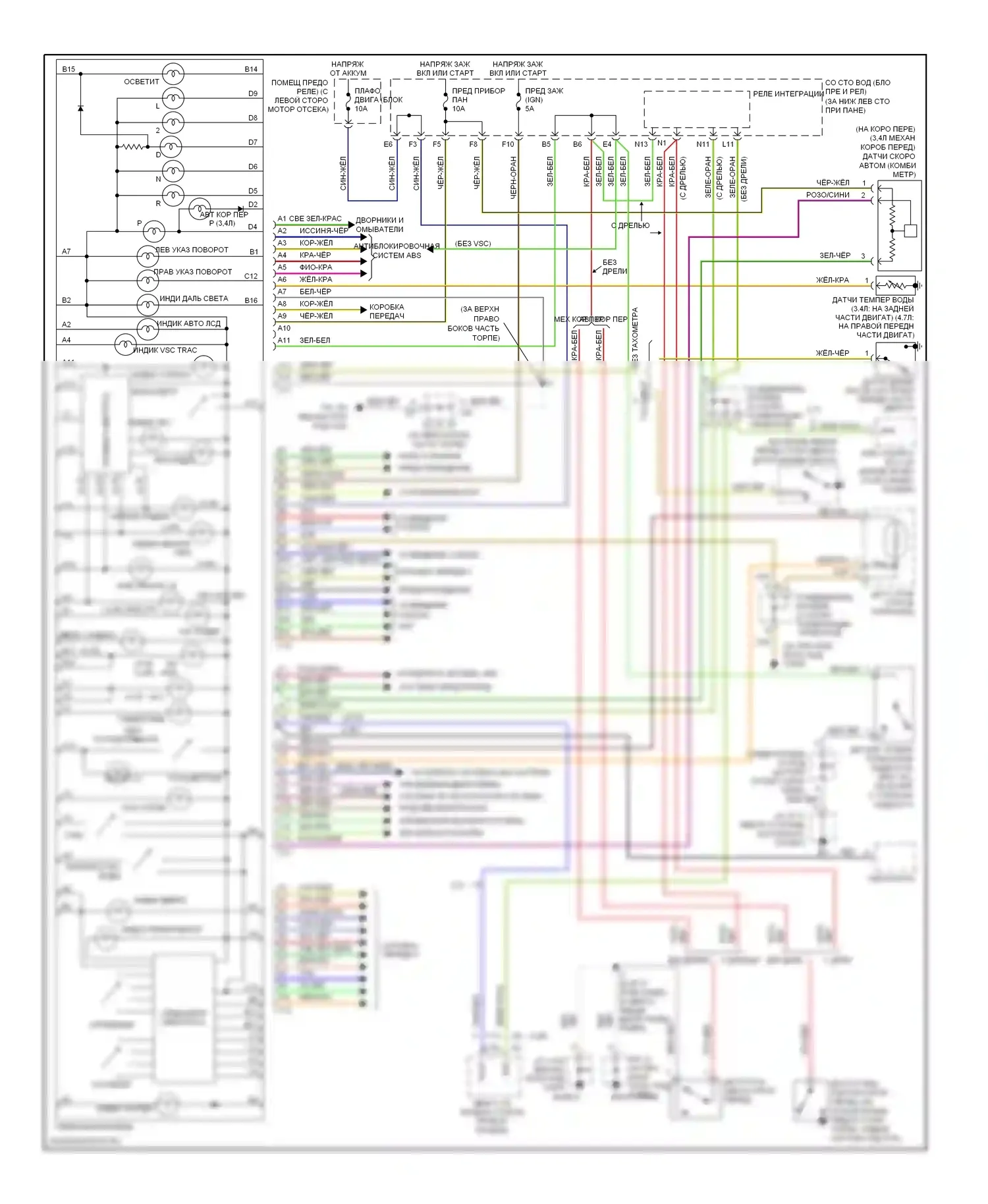 Tundra Toyota I рестайлинг (2002-2006): Электросхема приборной панели, доступ/стандартная кабина 
