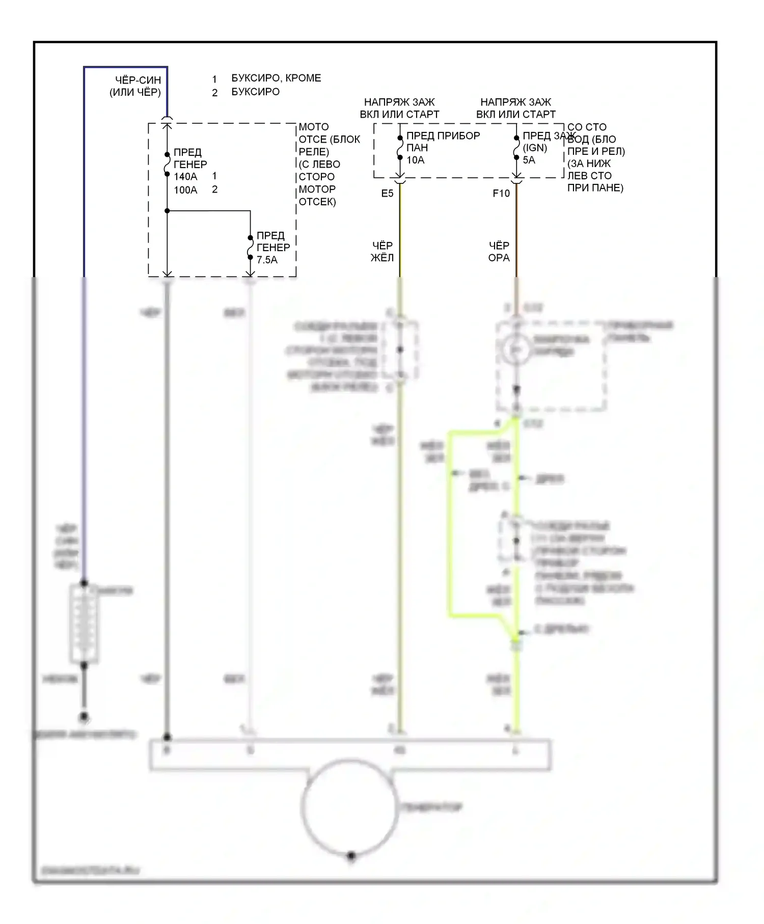 Tundra Toyota I рестайлинг (2002-2006): Электросхема генератора, доступ/стандартная кабина 