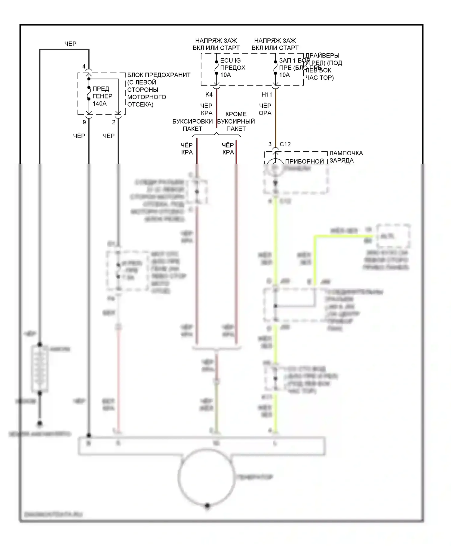 Tundra Toyota I рестайлинг (2002-2006): Электросхема генератора, двойная кабина 
