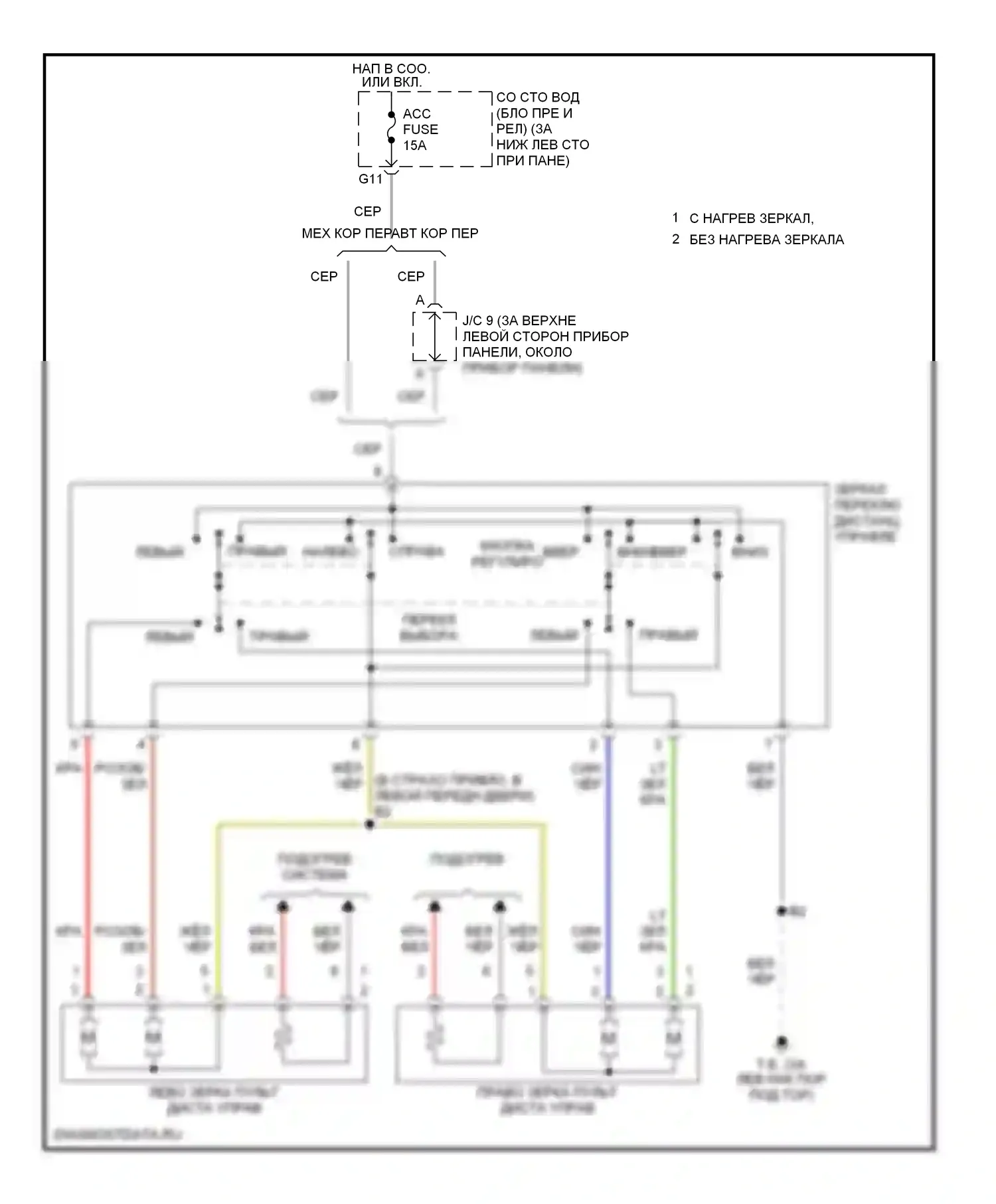 Tundra Toyota I рестайлинг (2002-2006): Управление зеркалами заднего вида электросхема, доступ/стандартная кабина 
