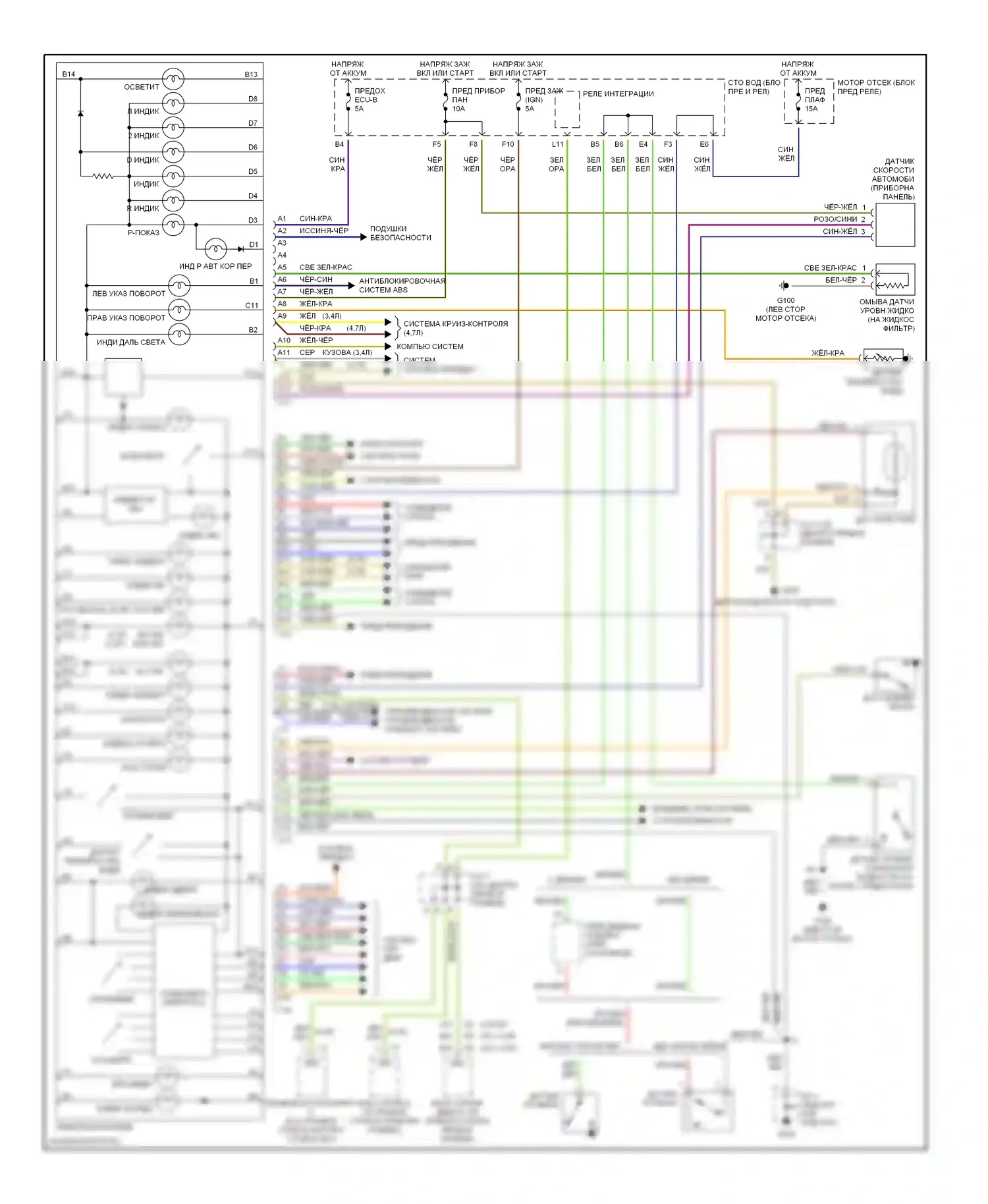 Tundra Toyota I (2000-2002): Электросхема приборной панели 