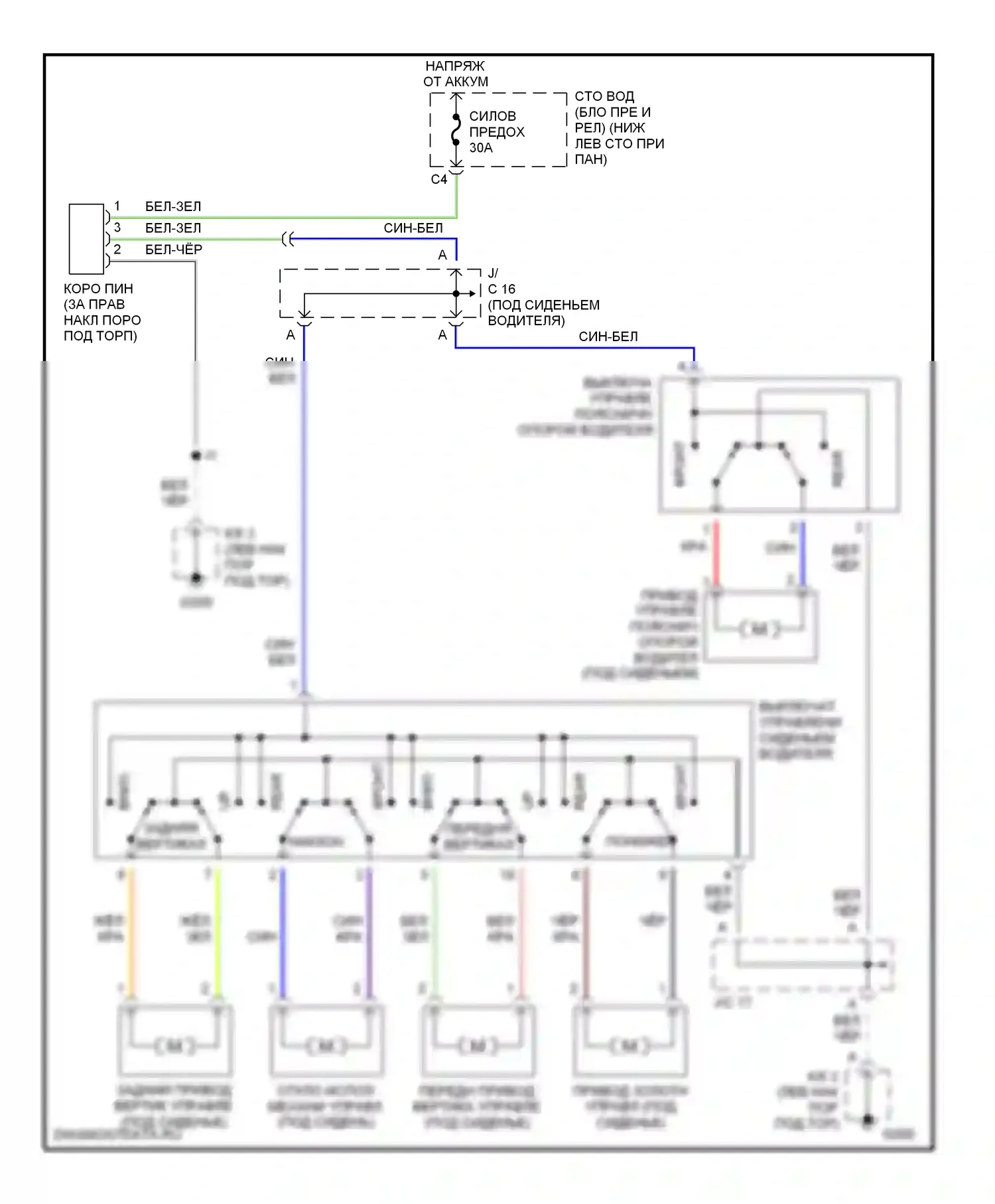 Tundra Toyota I (2000-2002): Электросхема питания и поясничного сиденья 