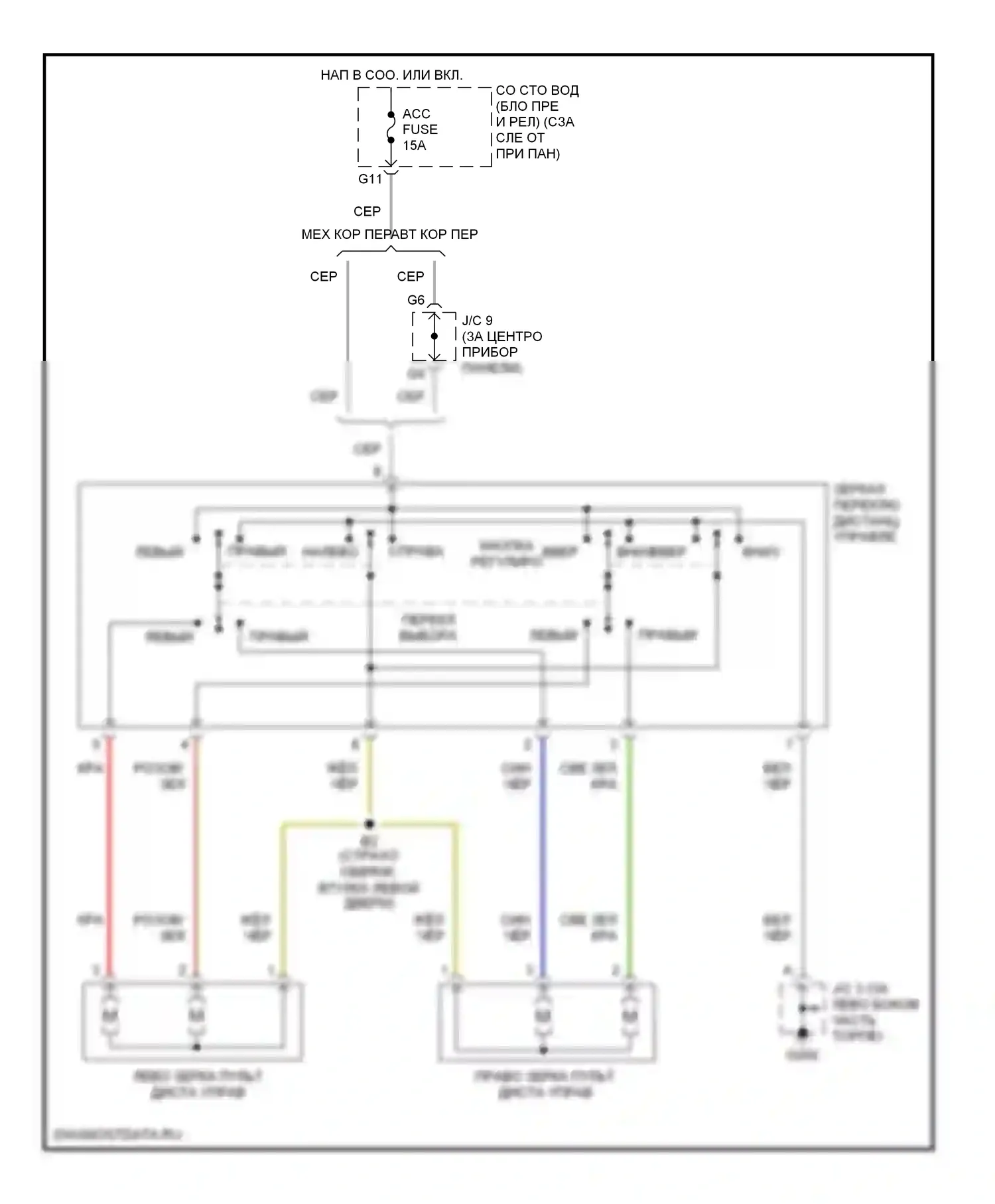 Tundra Toyota I (2000-2002): Электросхема силового зеркала 