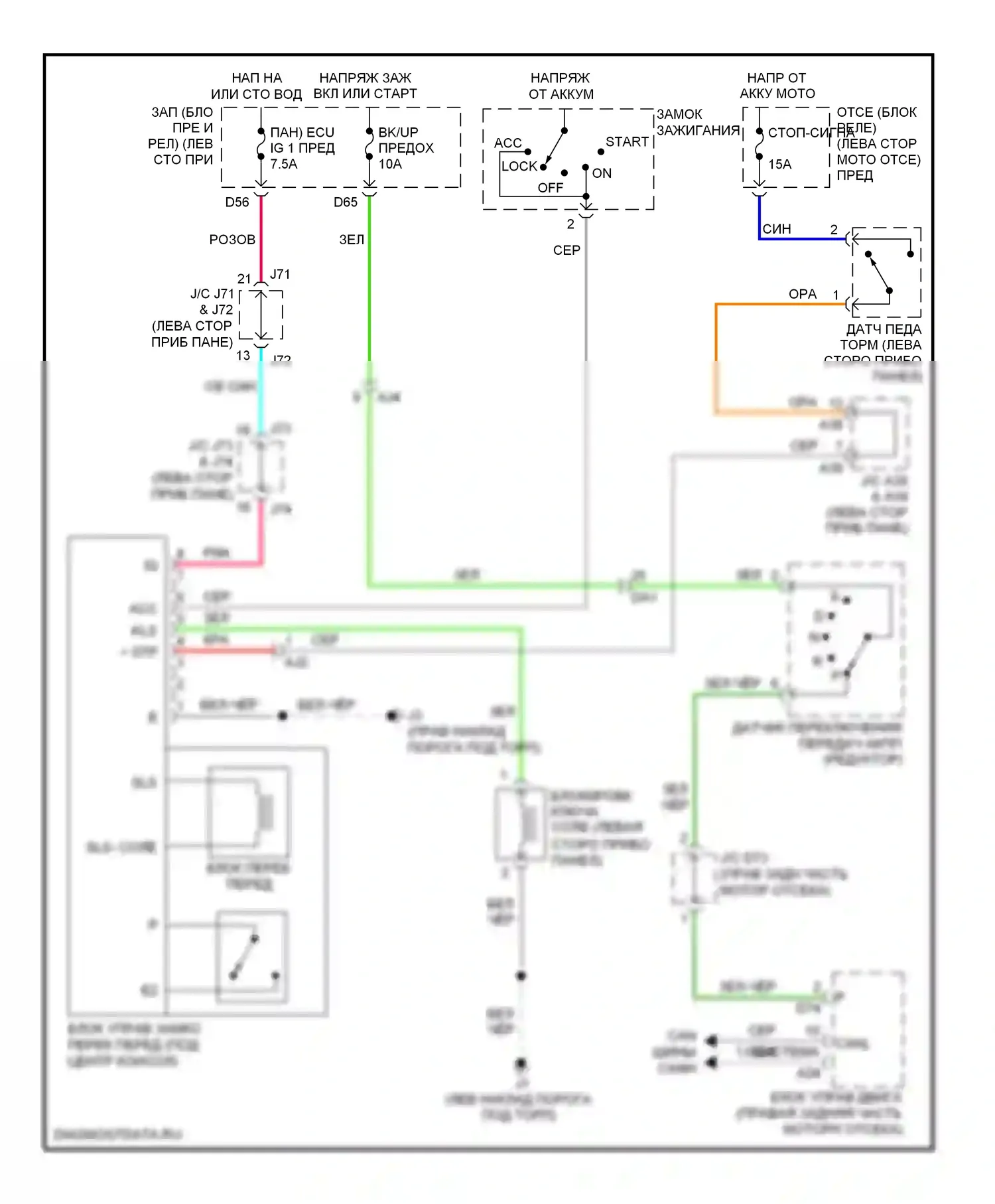 Tundra Toyota II (2007-2013): Электросхема блокировки селектора, со сдвигом пола 