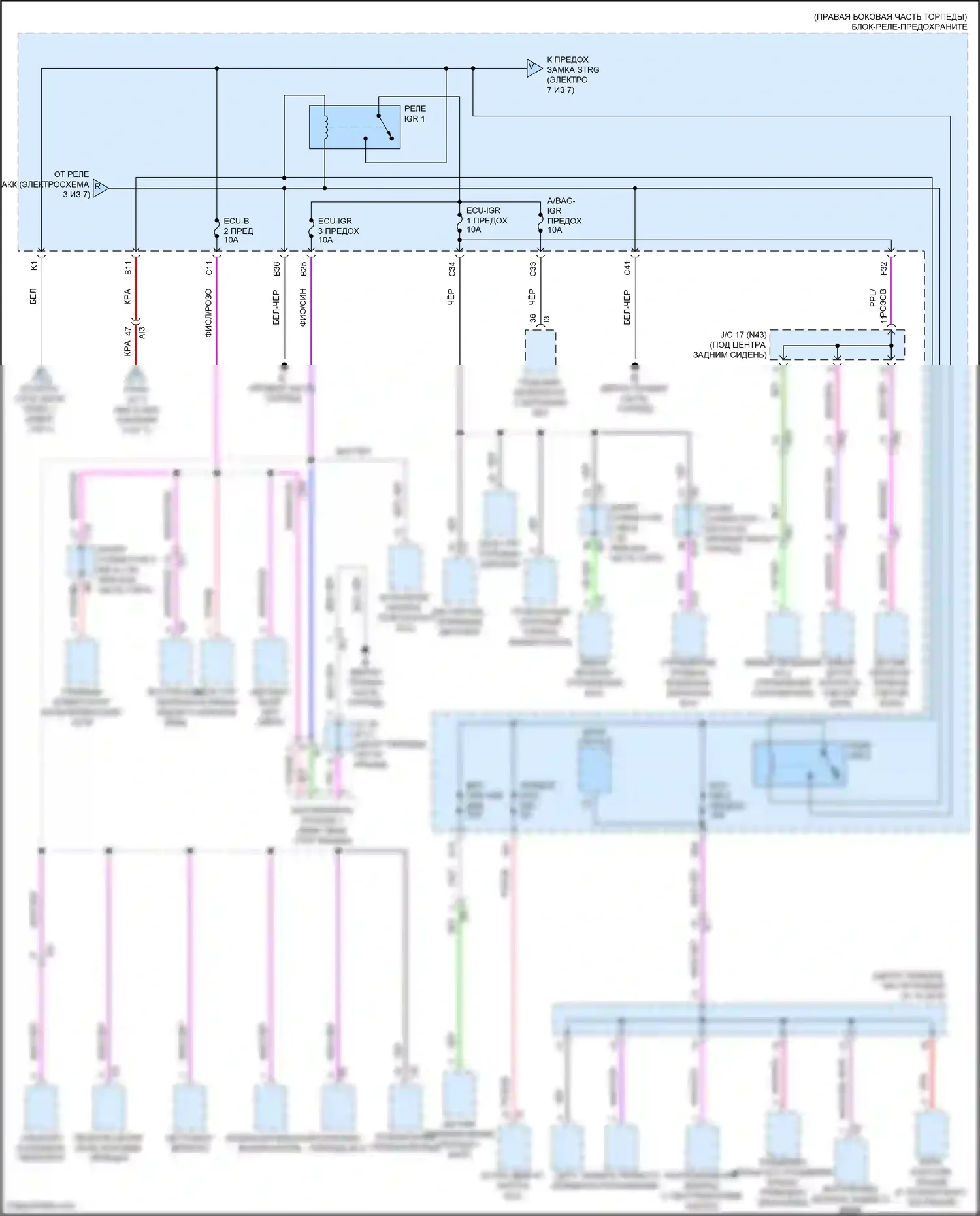 Tundra Toyota III (2021-2024): Электросхема блока предохранителей реле, кроме гибридного (6 из 7) 
