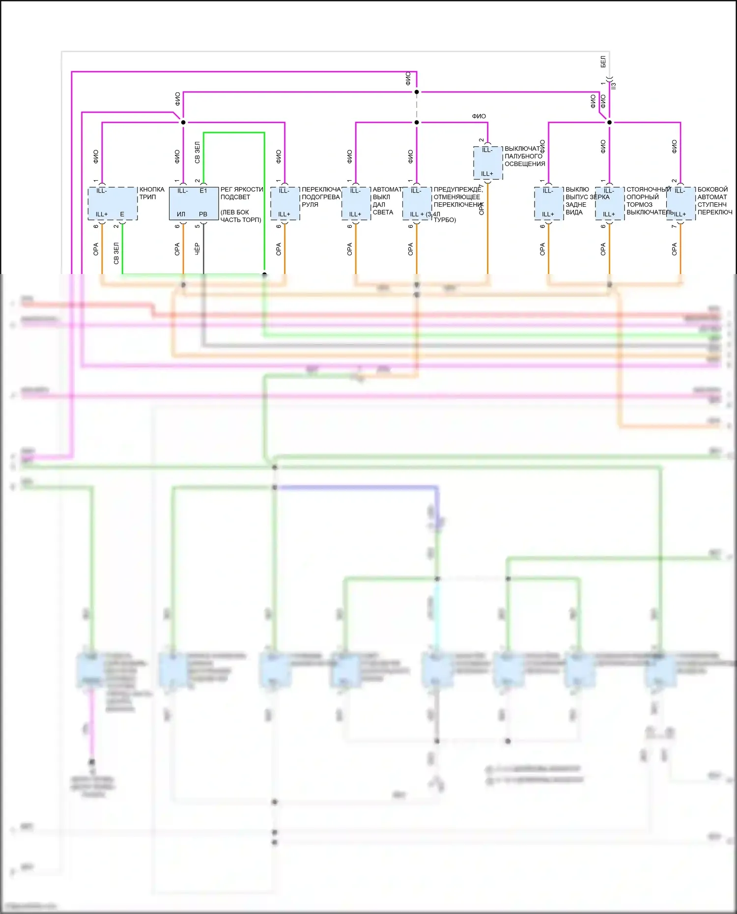 Tundra Toyota III (2021-2024): Электросхема подсветки приборной панели (2 из 3) 