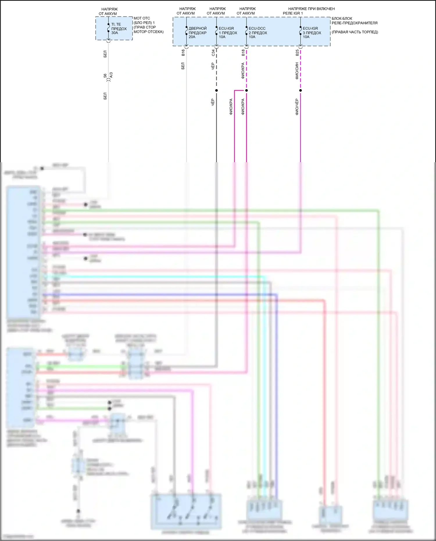 Tundra Toyota III (2021-2024): Электросхема наклона питания памяти и телескопического подключения питания 
