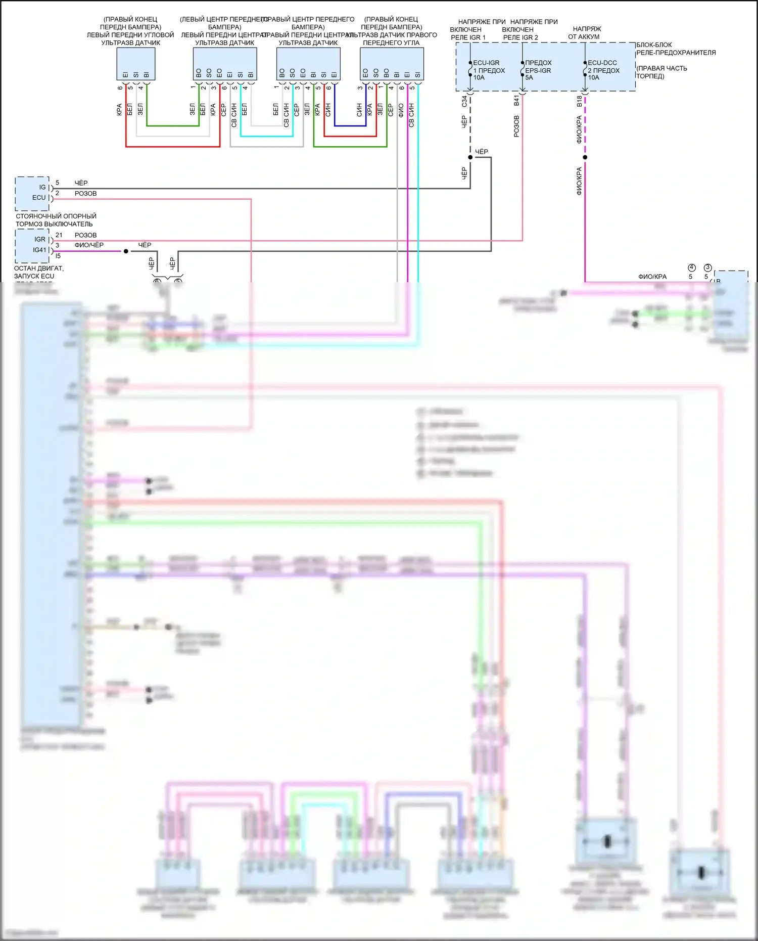Tundra Toyota III (2021-2024): Электросхема парктроника, без панорамного 
