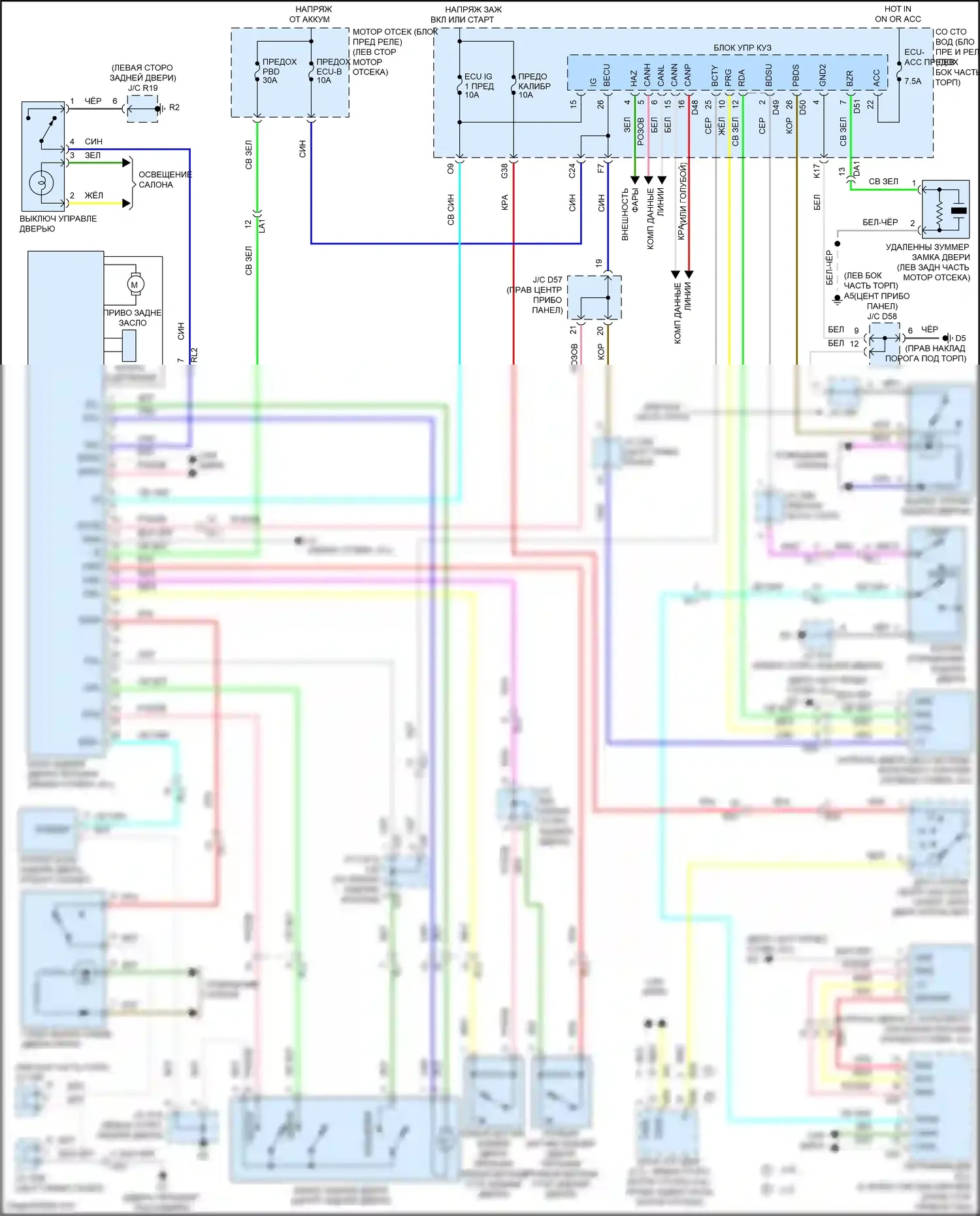 Venza Toyota I рестайлинг (2012-2017): Электросхема открывателя задней двери, с задней дверью питания 