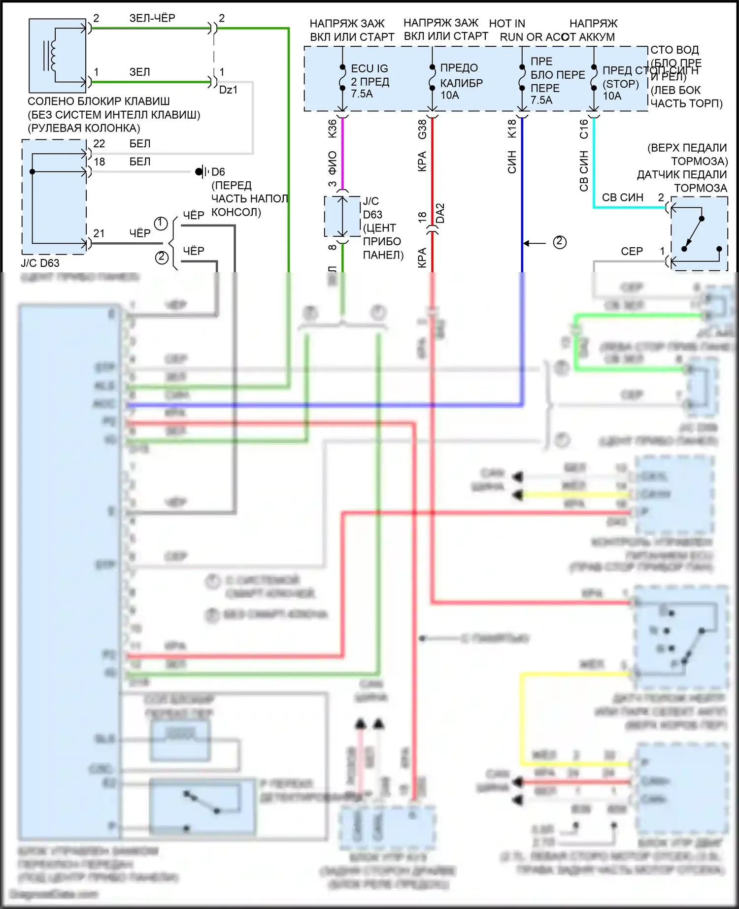 Venza Toyota I рестайлинг (2012-2017): Электросхема блокировки селектора 