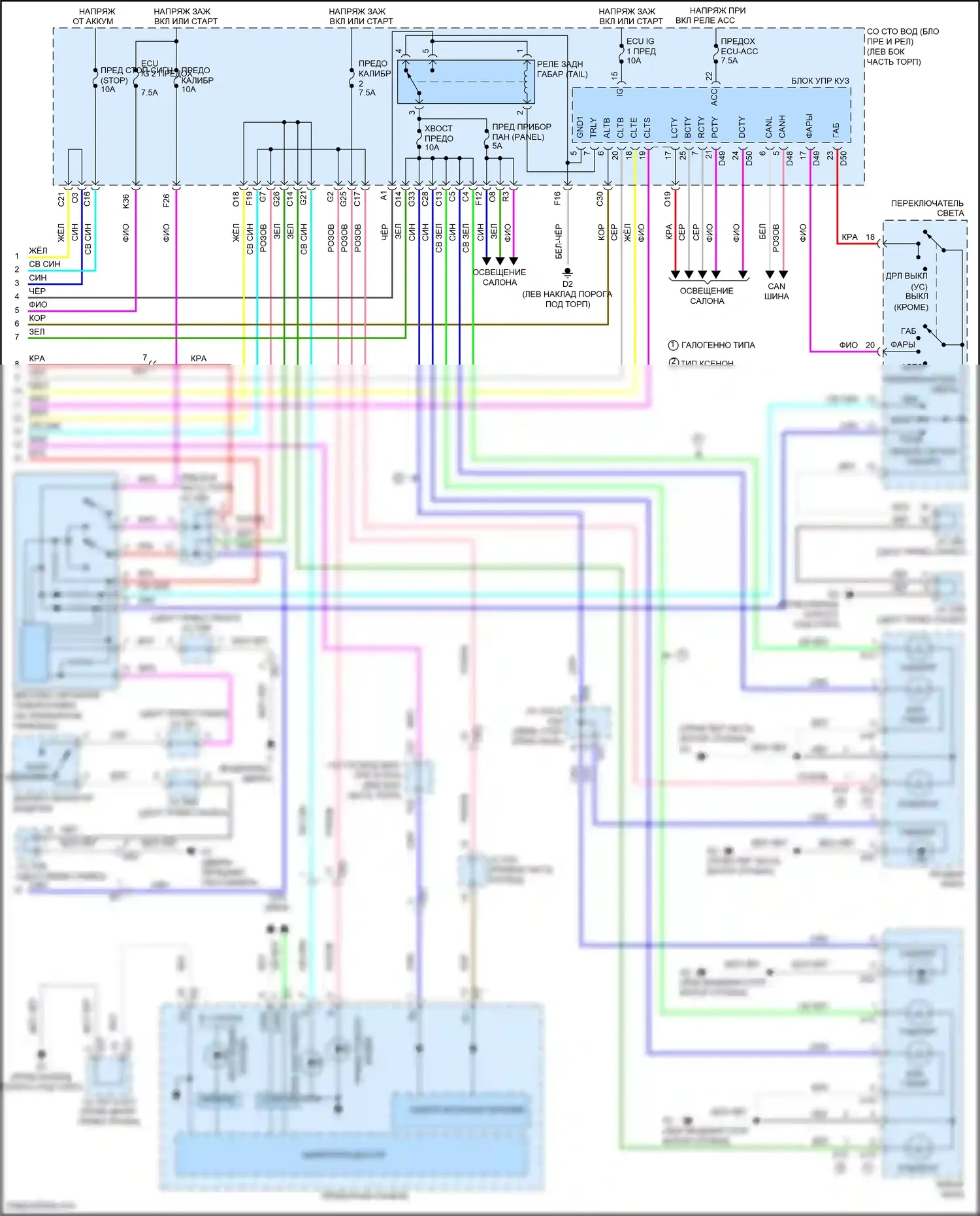 Venza Toyota I рестайлинг (2012-2017): Электросхема фар и фонарей (2 из 2) 
