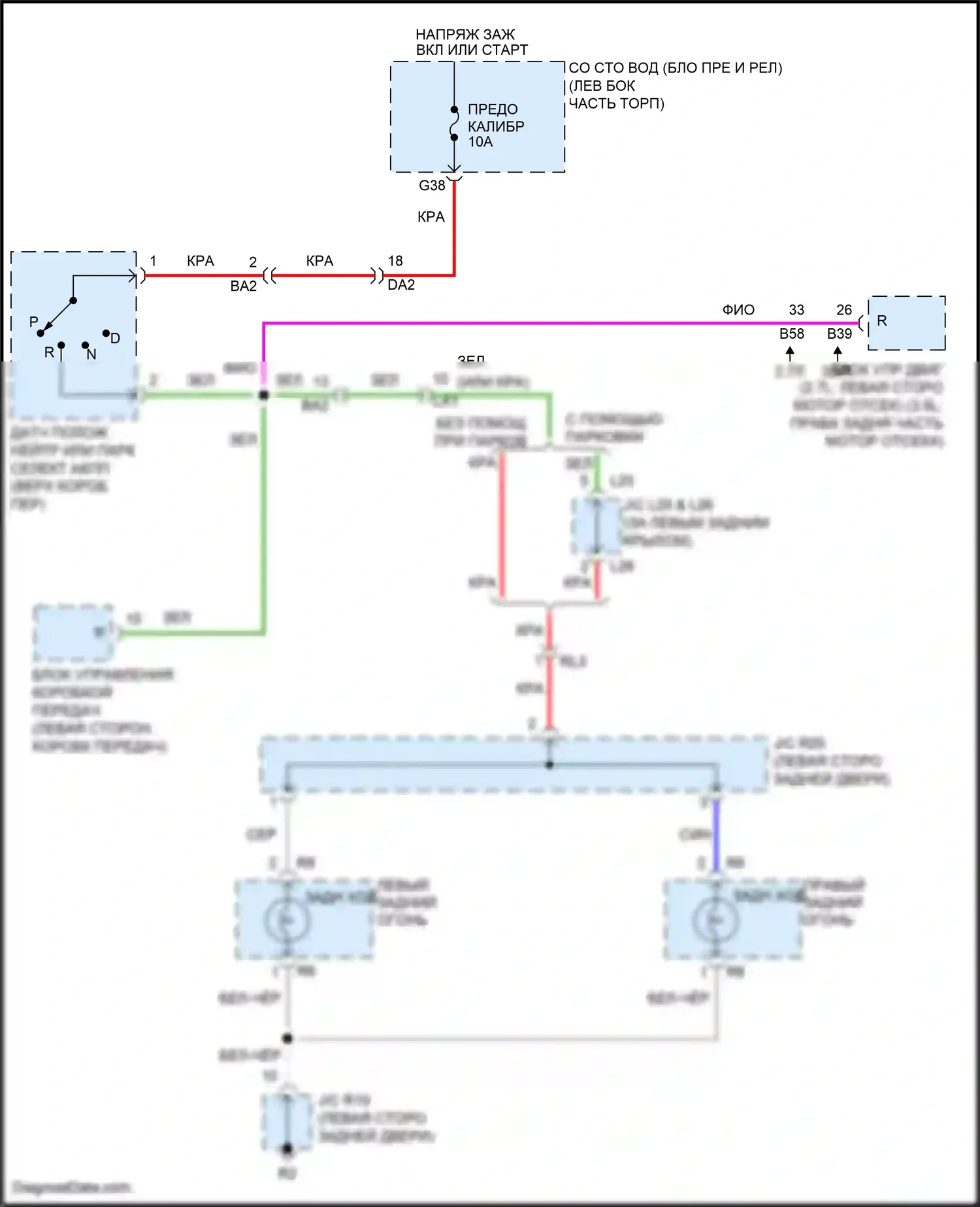 Venza Toyota I рестайлинг (2012-2017): Электросхема фонарей заднего хода 