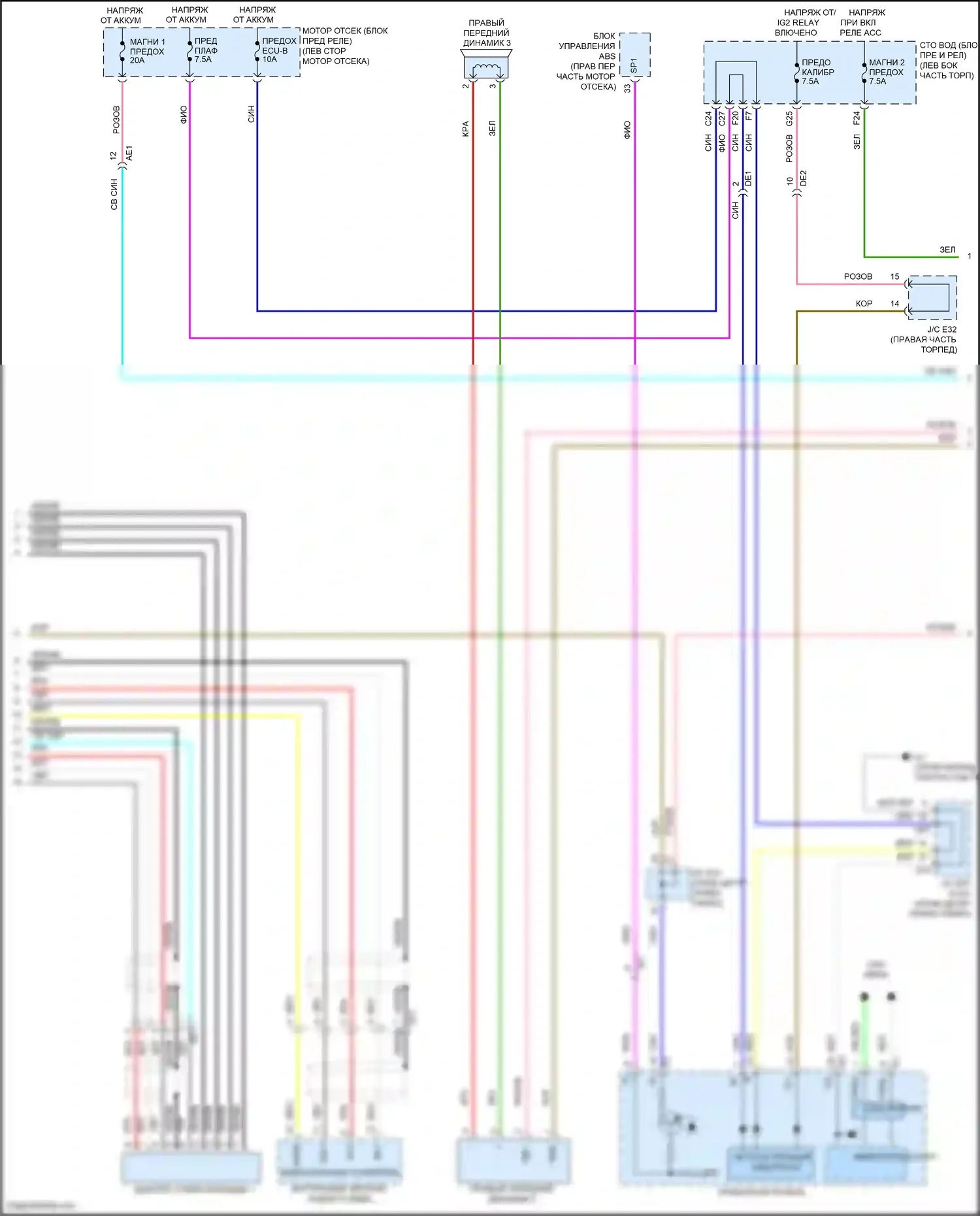 Venza Toyota I рестайлинг (2012-2017): Электросхема 13-акустической системы, без навигационного приемника (3 из 4) 