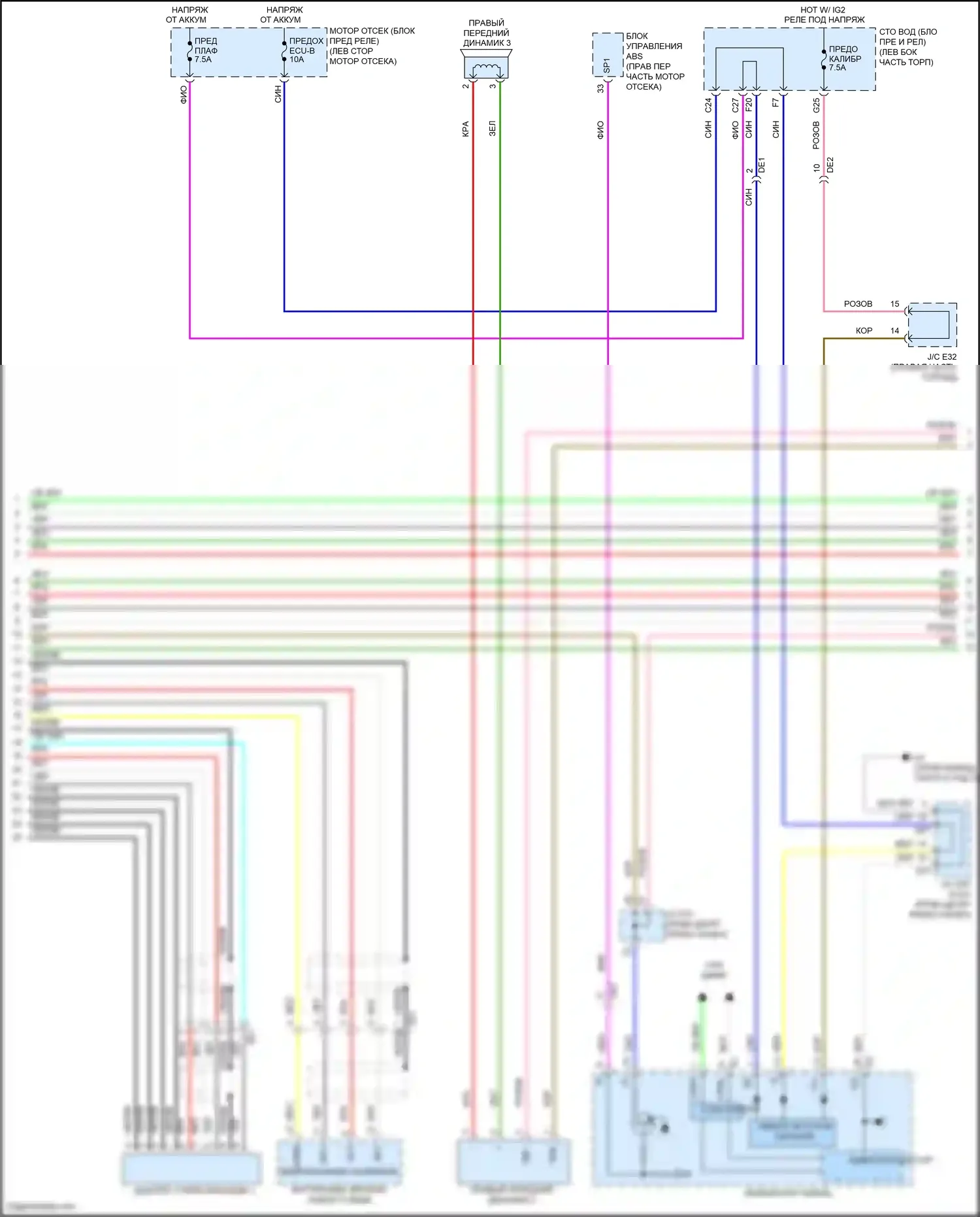 Venza Toyota I рестайлинг (2012-2017): Электросхема системы из 13 динамиков, с типом навигационного приемника (3 из 4) 