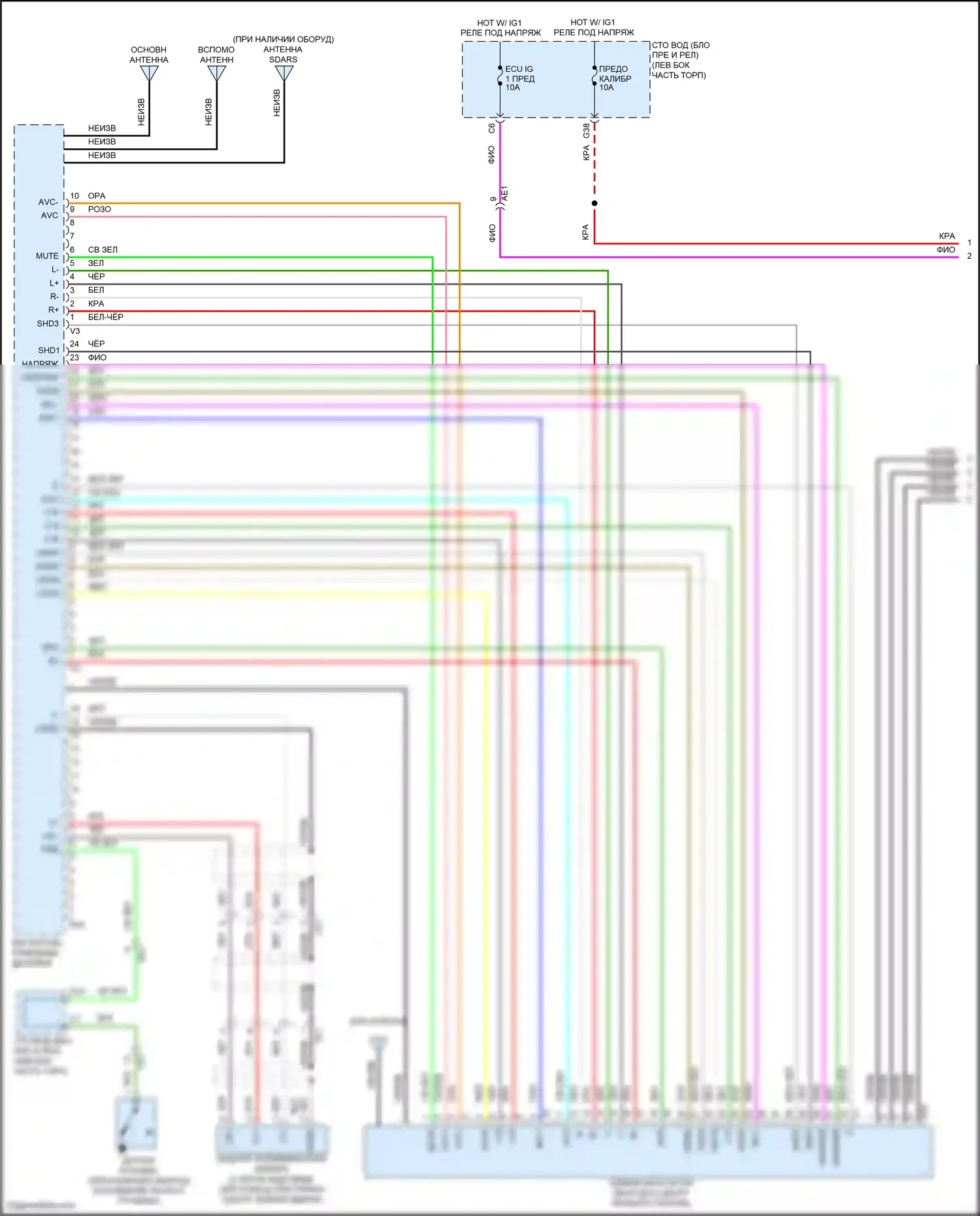 Venza Toyota I рестайлинг (2012-2017): Электросхема системы с 6 динамиками (1 из 4) 