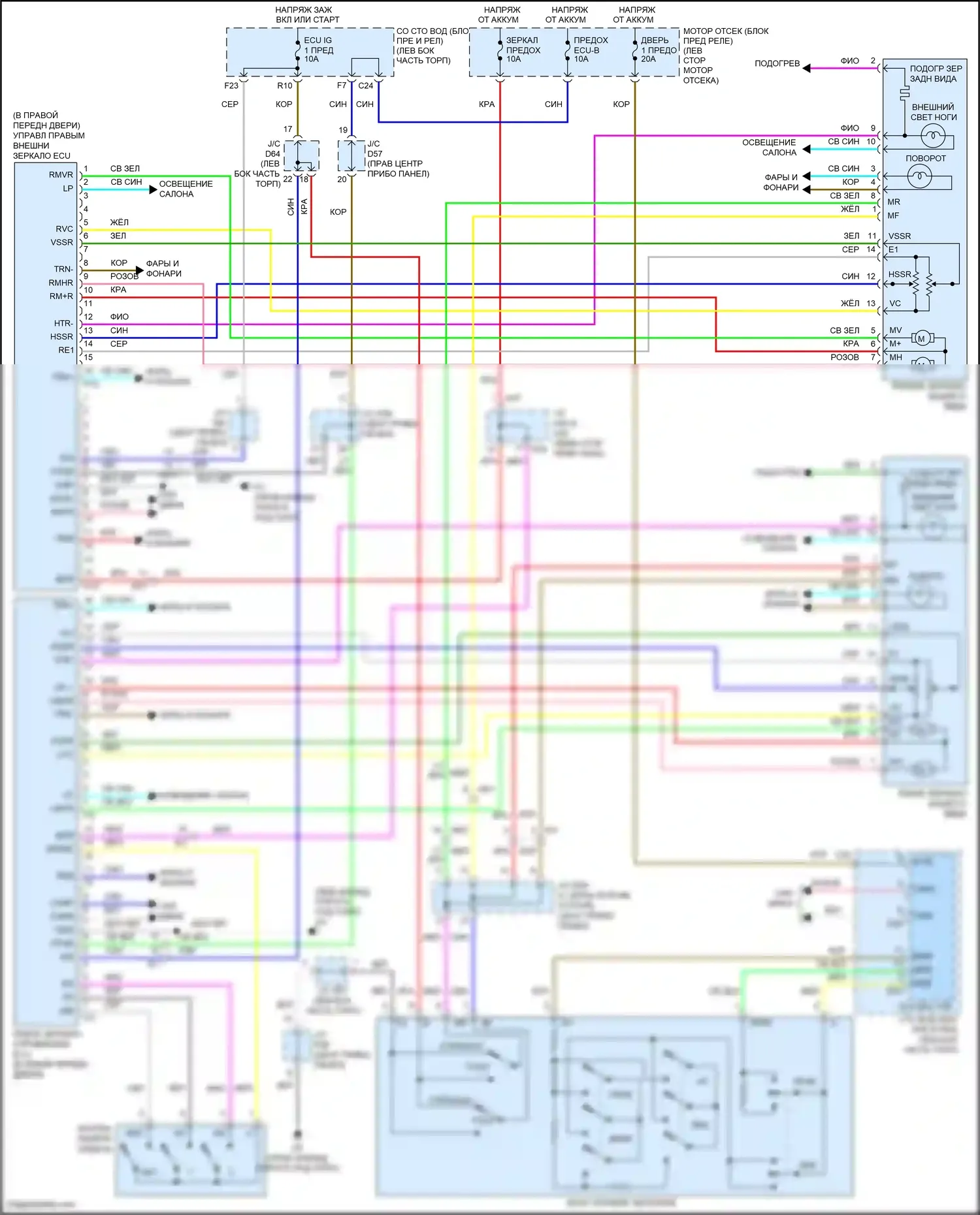 Venza Toyota I рестайлинг (2012-2017): Электросхема зеркал памяти 