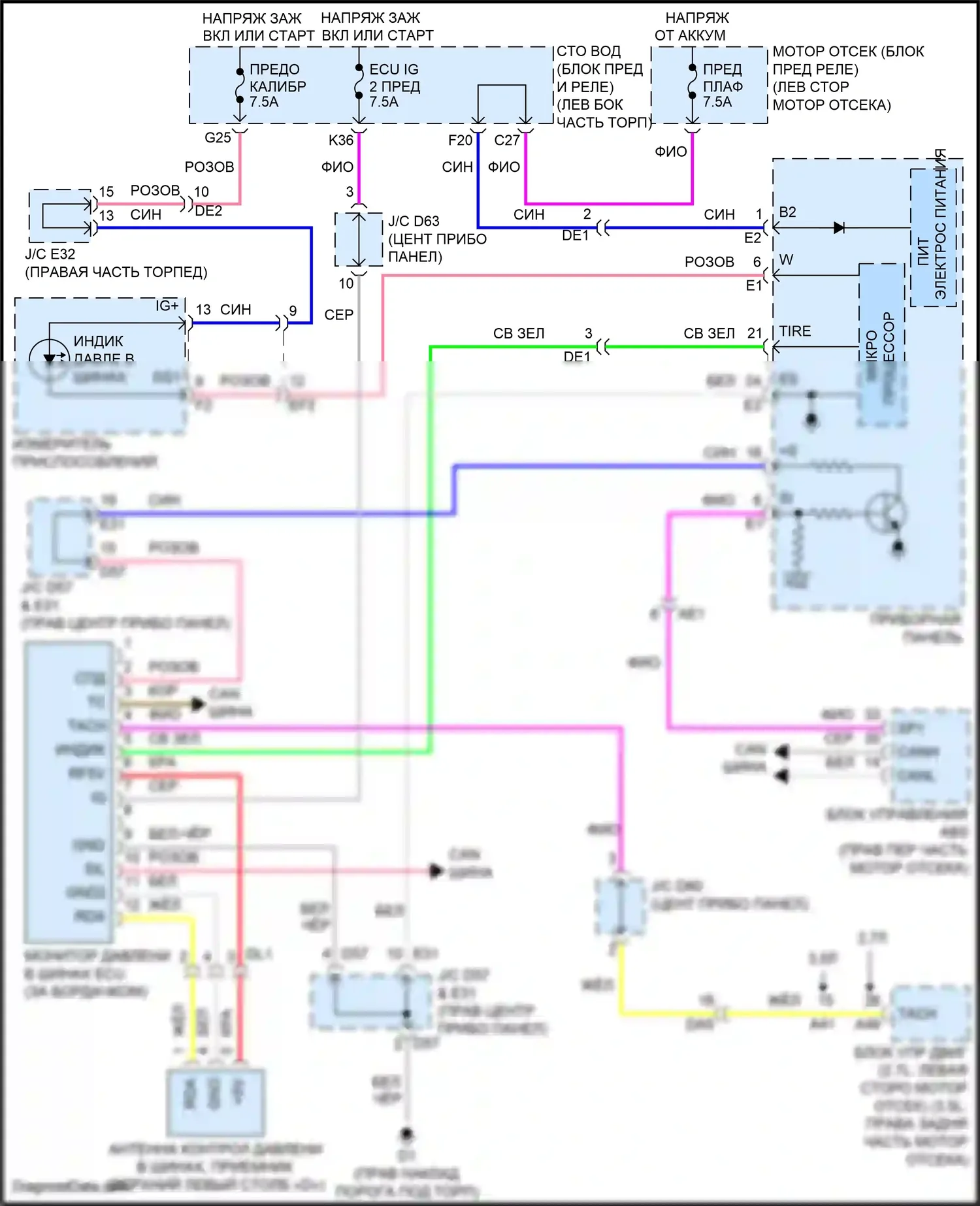 Venza Toyota I рестайлинг (2012-2017): Электросхема контроля давления в шинах 