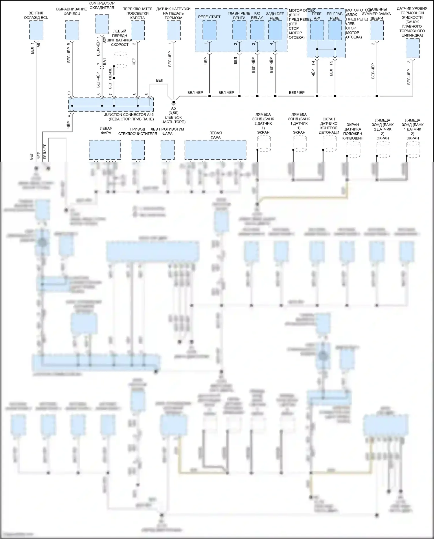 Venza Toyota I рестайлинг (2012-2017): Электросхема точек подключения масс (1 из 4) 