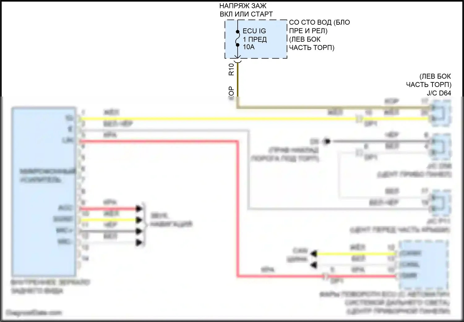 Venza Toyota I рестайлинг (2012-2017): Электросхема электрохромного зеркала 