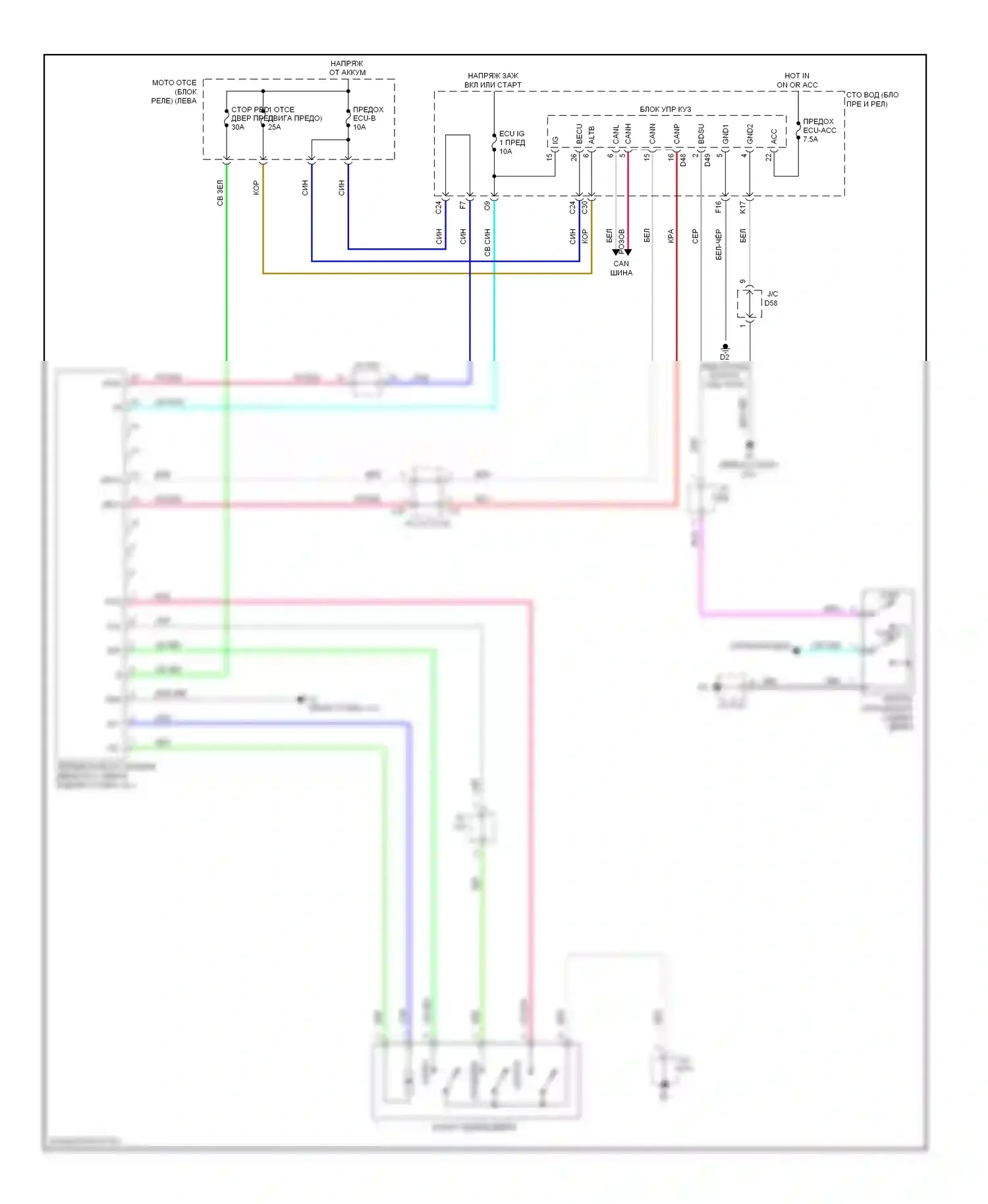Venza Toyota I (2008-2012): Электросхема открывателя задней двери, без задней двери питания и, с доводчиком задней двери 