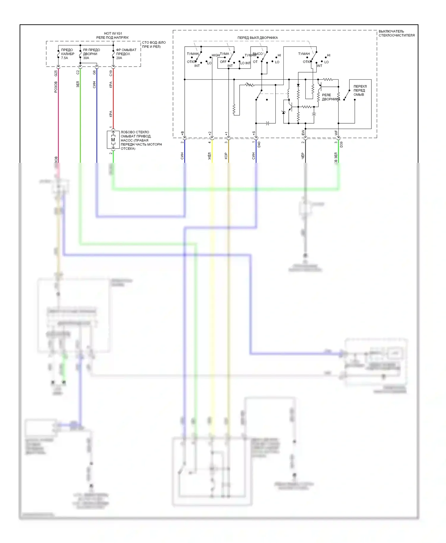 Venza Toyota I (2008-2012): Электросхема передних дворников и омывателей 