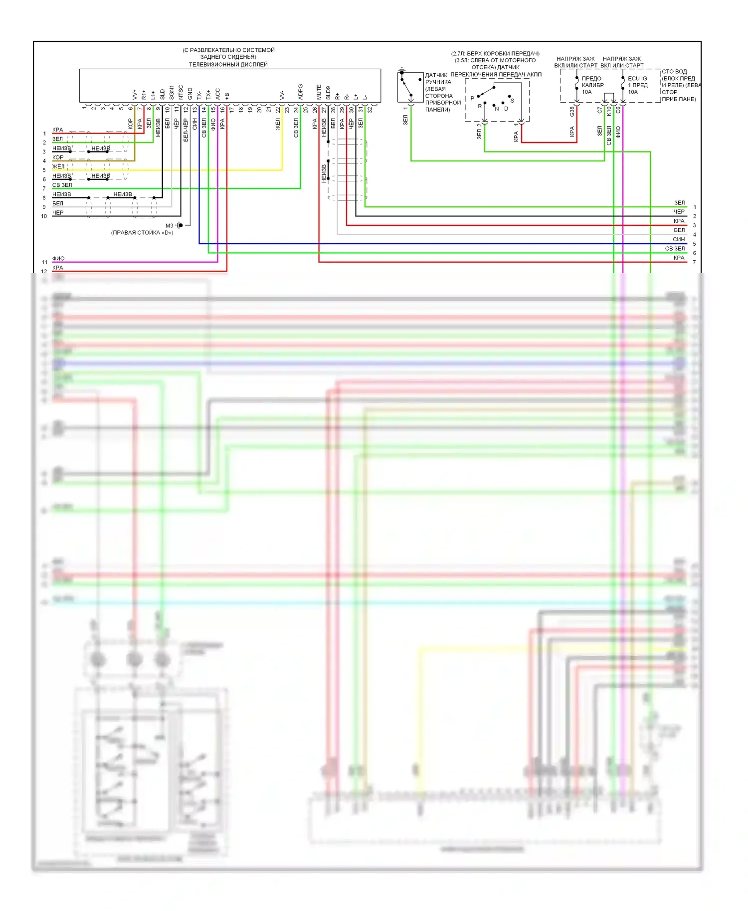 Venza Toyota I (2008-2012): Электросхема системы из 13 динамиков, с навигацией (2 из 4) 
