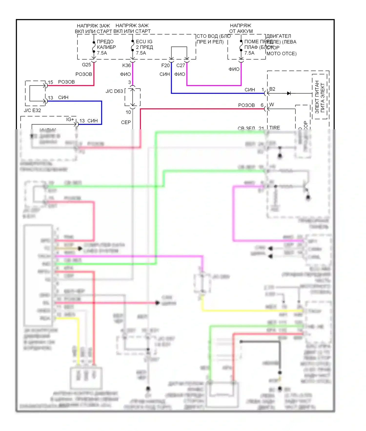 Venza Toyota I (2008-2012): Электросхема контроля давления в шинах 