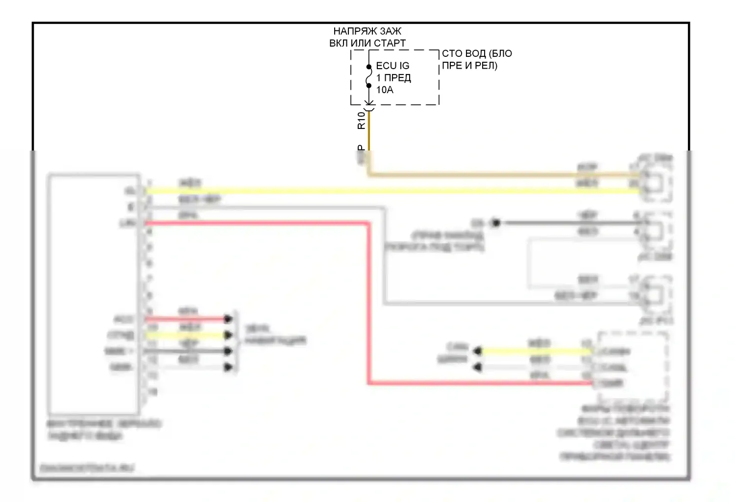 Venza Toyota I (2008-2012): Электросхема электрохромного зеркала 
