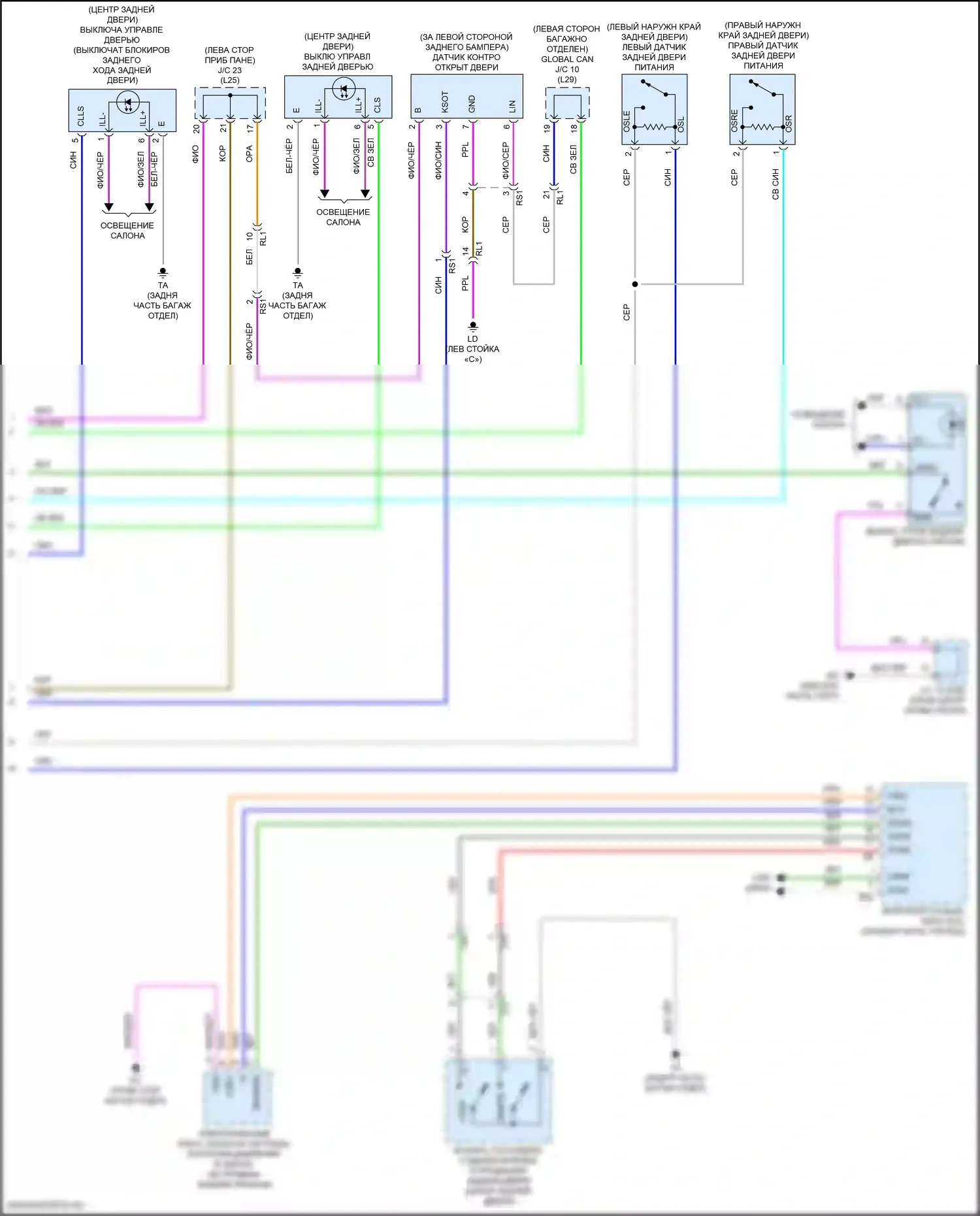 Venza Toyota II (2020-2024): Электросхема электромеханического замка задней двери (2 из 2) 