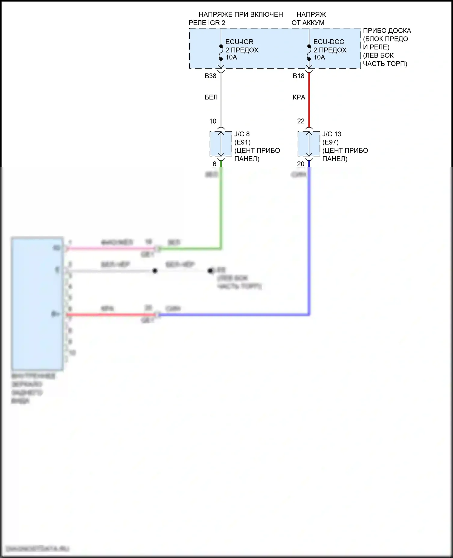 Venza Toyota II (2020-2024): Электросхема электрохромного зеркала, без цифрового зеркала заднего вида 