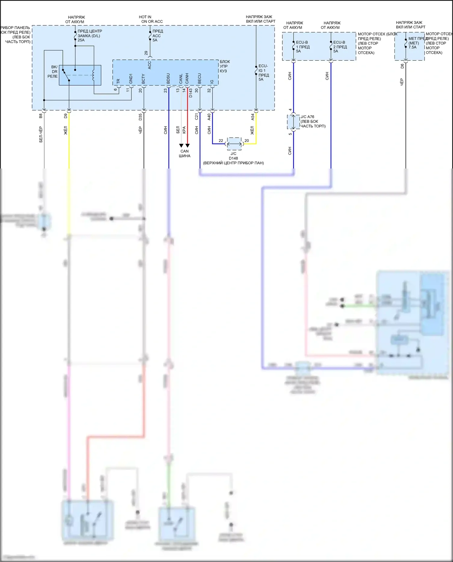 Yaris Toyota DJ/DL (2016-2020): Электросхема устройства открывания задней двери 