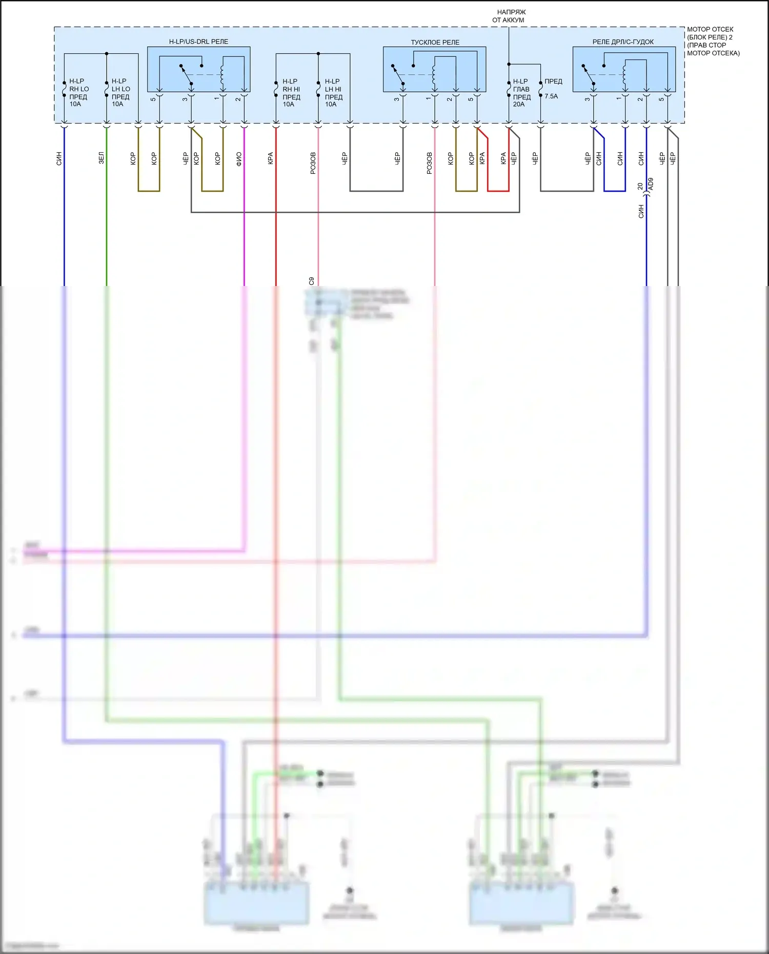 Yaris Toyota DJ/DL (2016-2020): Электросхема фар, фары с линзами (3 из 3) 