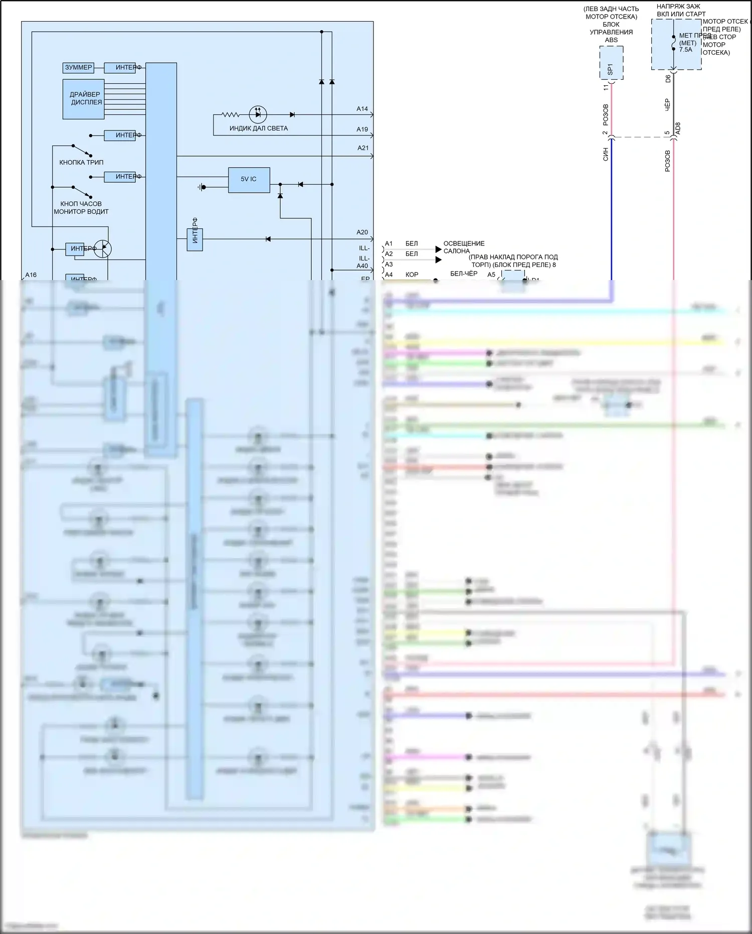 Yaris Toyota DJ/DL (2016-2020): Электросхема приборной панели (1 из 2) 