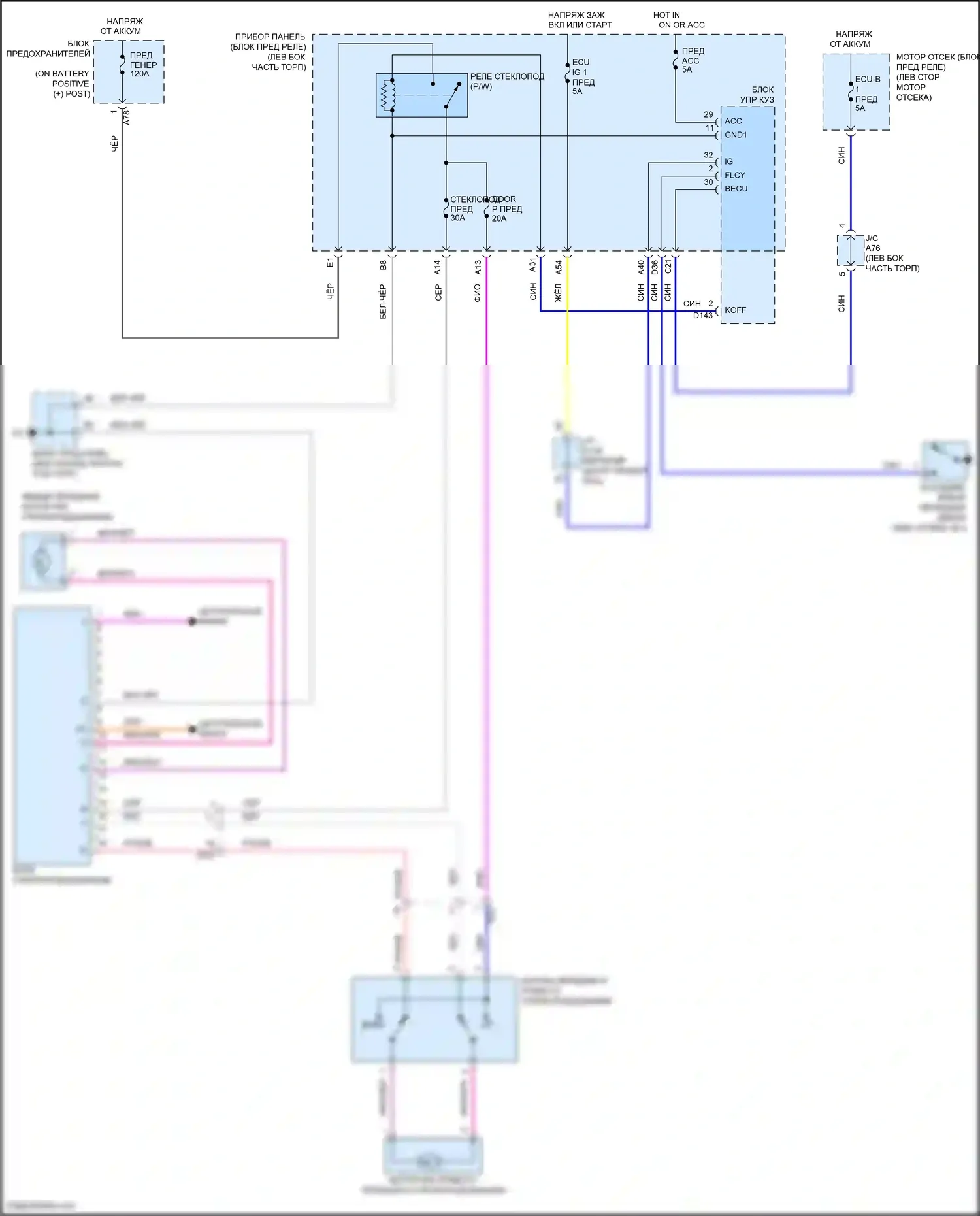 Yaris Toyota DJ/DL (2016-2020): Электросхема стеклоподъемников, без задних стеклоподъемников 