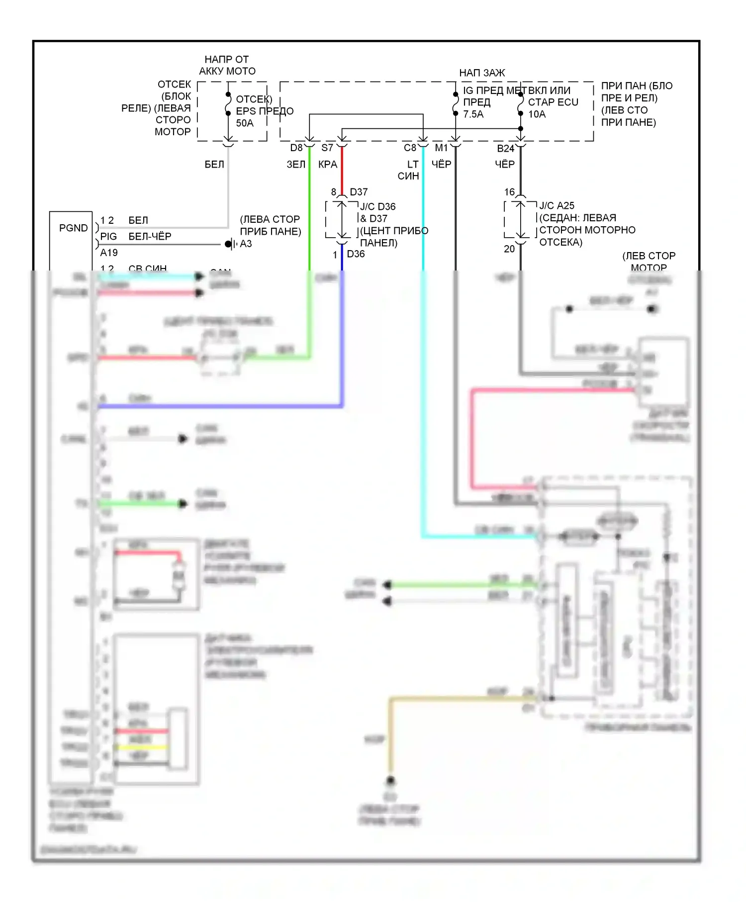 Yaris Toyota II рестайлинг (2009-2012): Электросхема электроусилителя руля 
