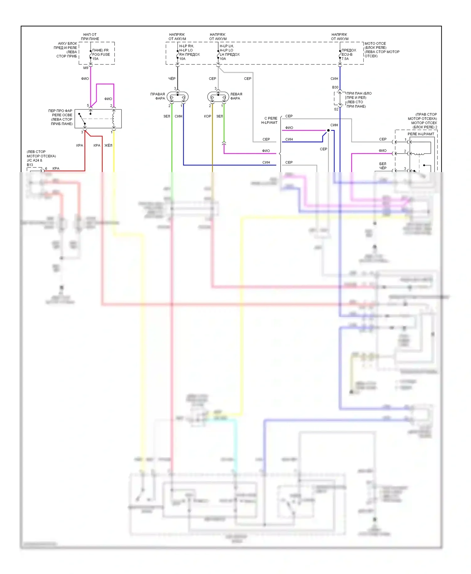 Yaris Toyota II рестайлинг (2009-2012): Электросхема фар, без дрели 