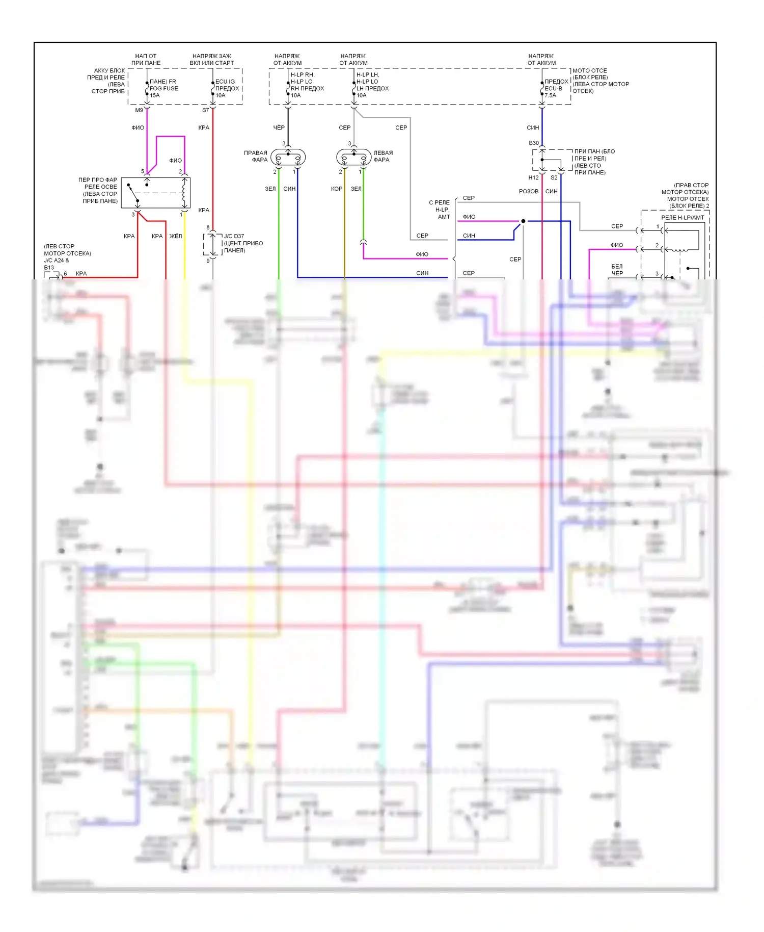 Yaris Toyota II рестайлинг (2009-2012): Электросхема фар, с дрелью 
