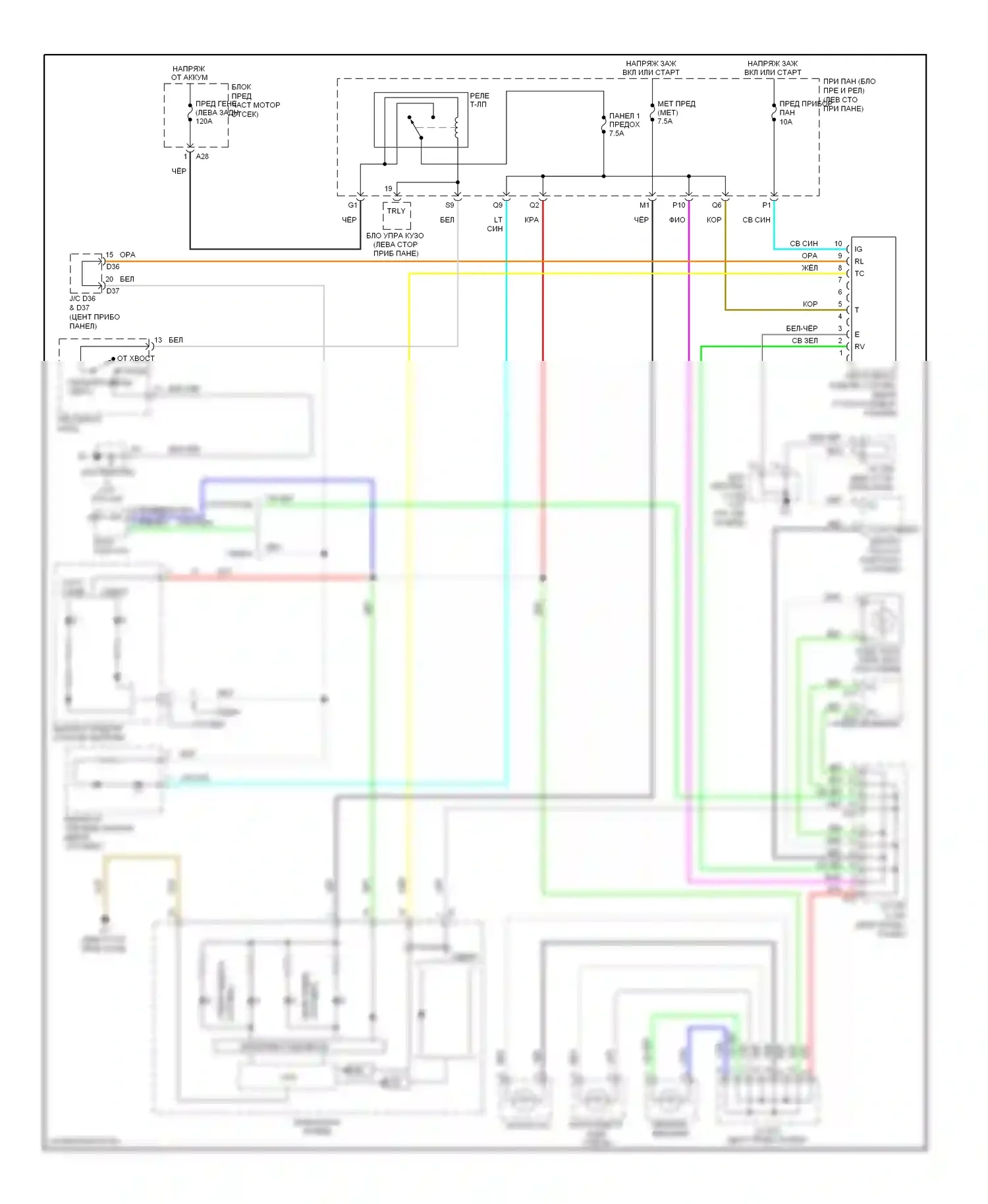 Yaris Toyota II рестайлинг (2009-2012): Электросхема подсветки приборной панели 