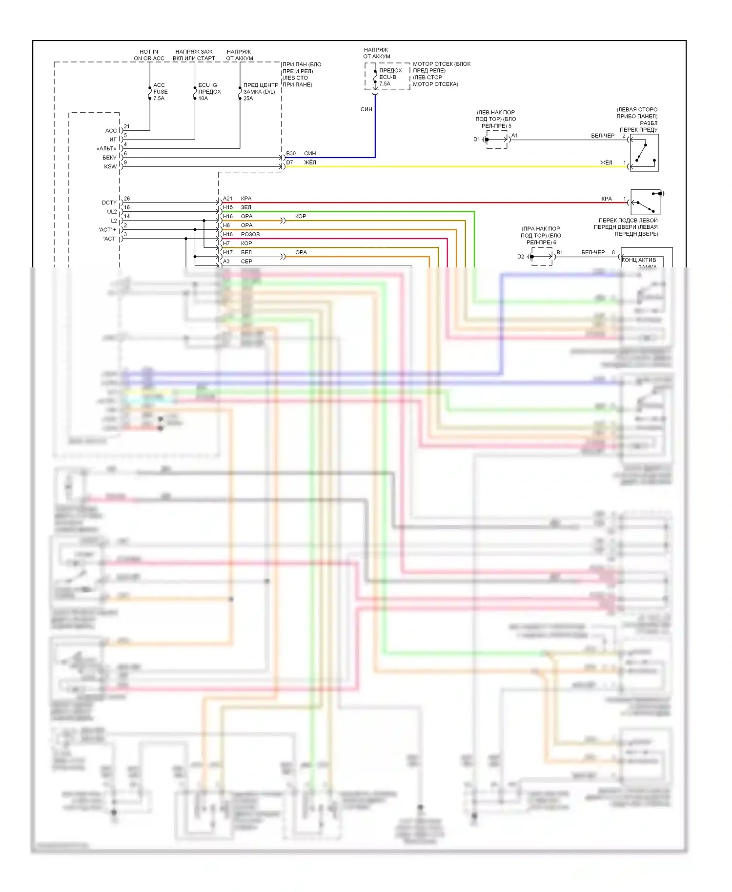 Yaris Toyota II рестайлинг (2009-2012): Электросхема центрального замка, без ключа 