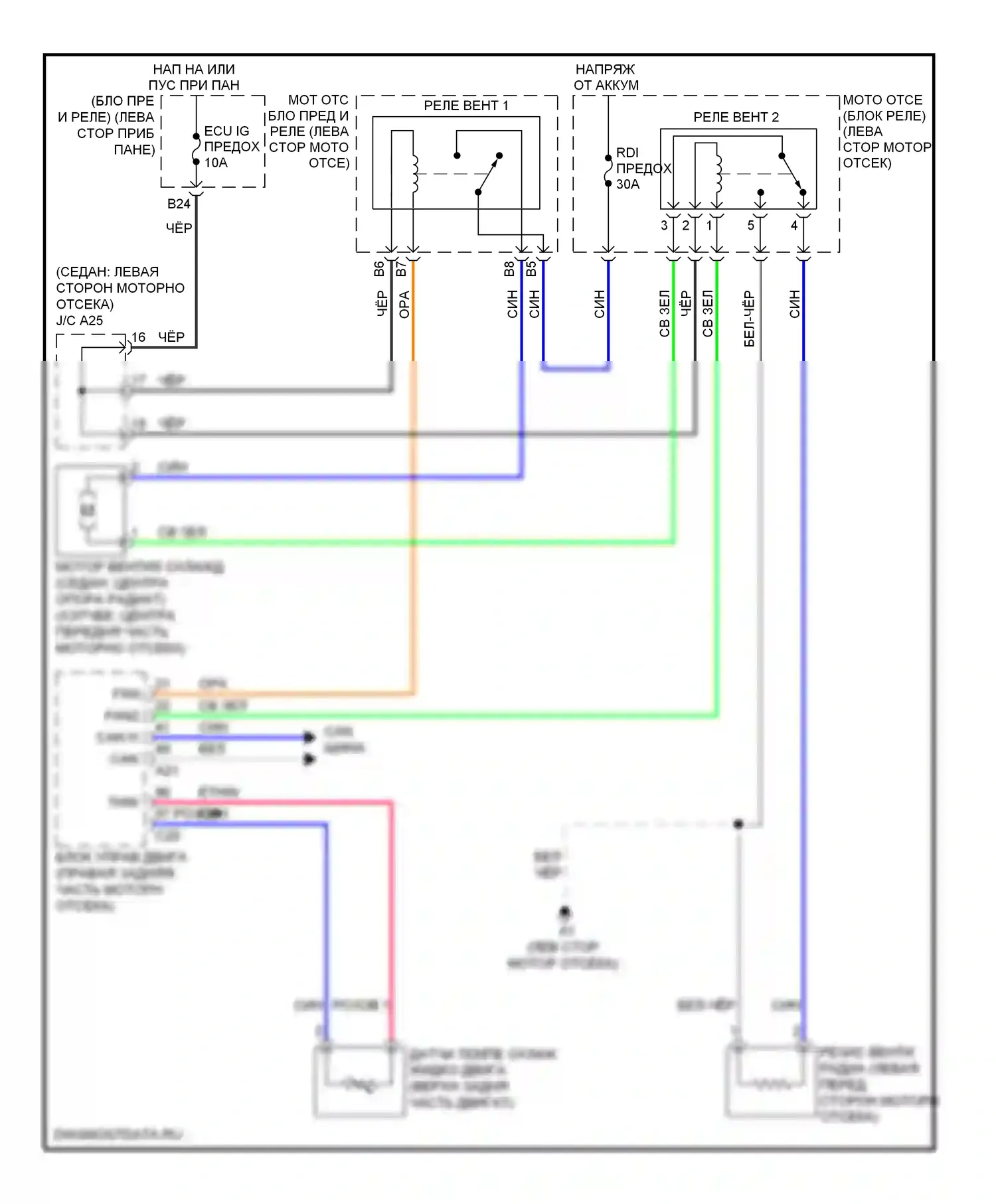 Yaris Toyota II рестайлинг (2009-2012): Электросхема вентилятора охлаждения 