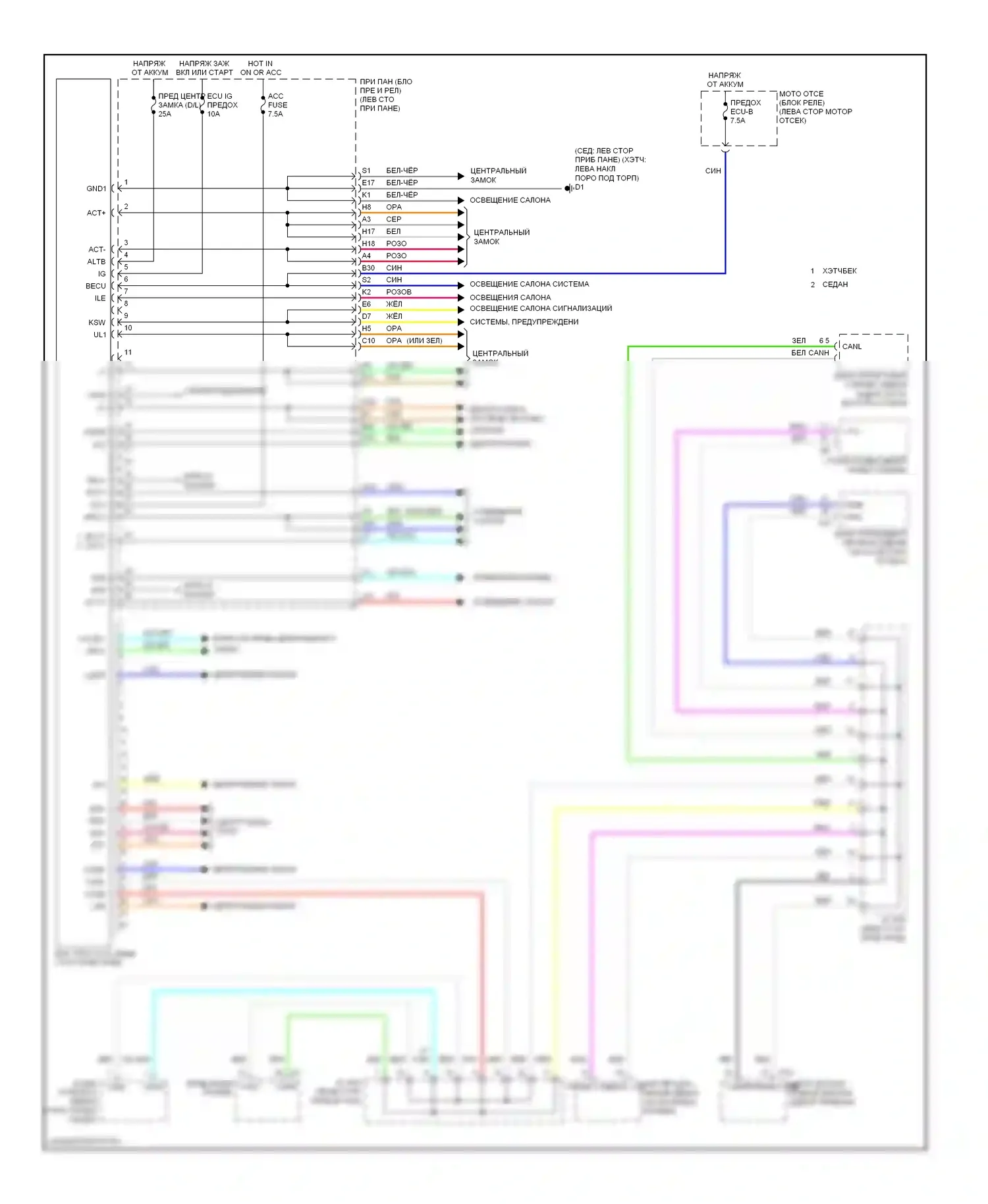 Yaris Toyota II (2005-2009): Электросхема блоков управления кузовом 