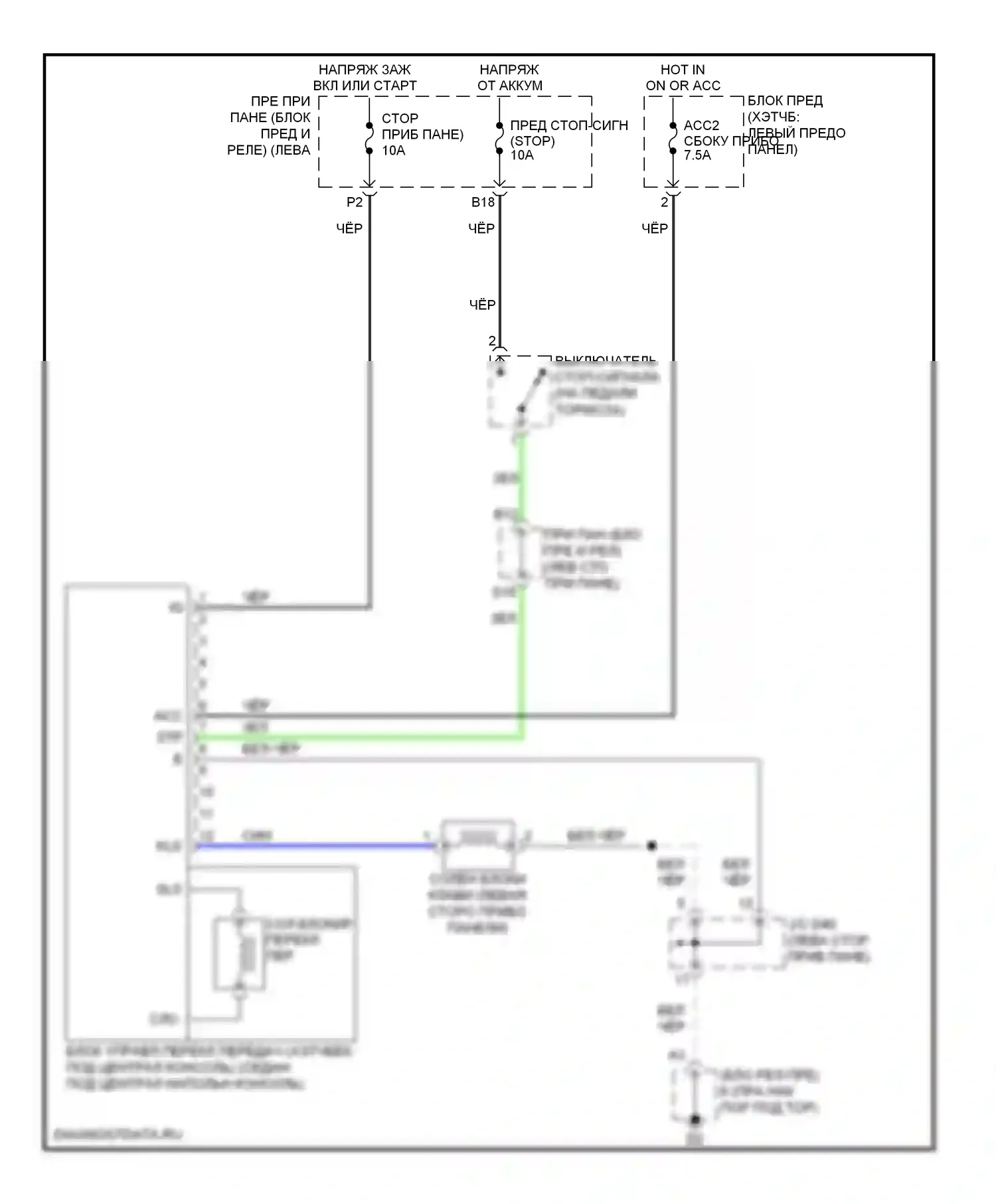 Yaris Toyota II (2005-2009): Электросхема блокировки селектора 