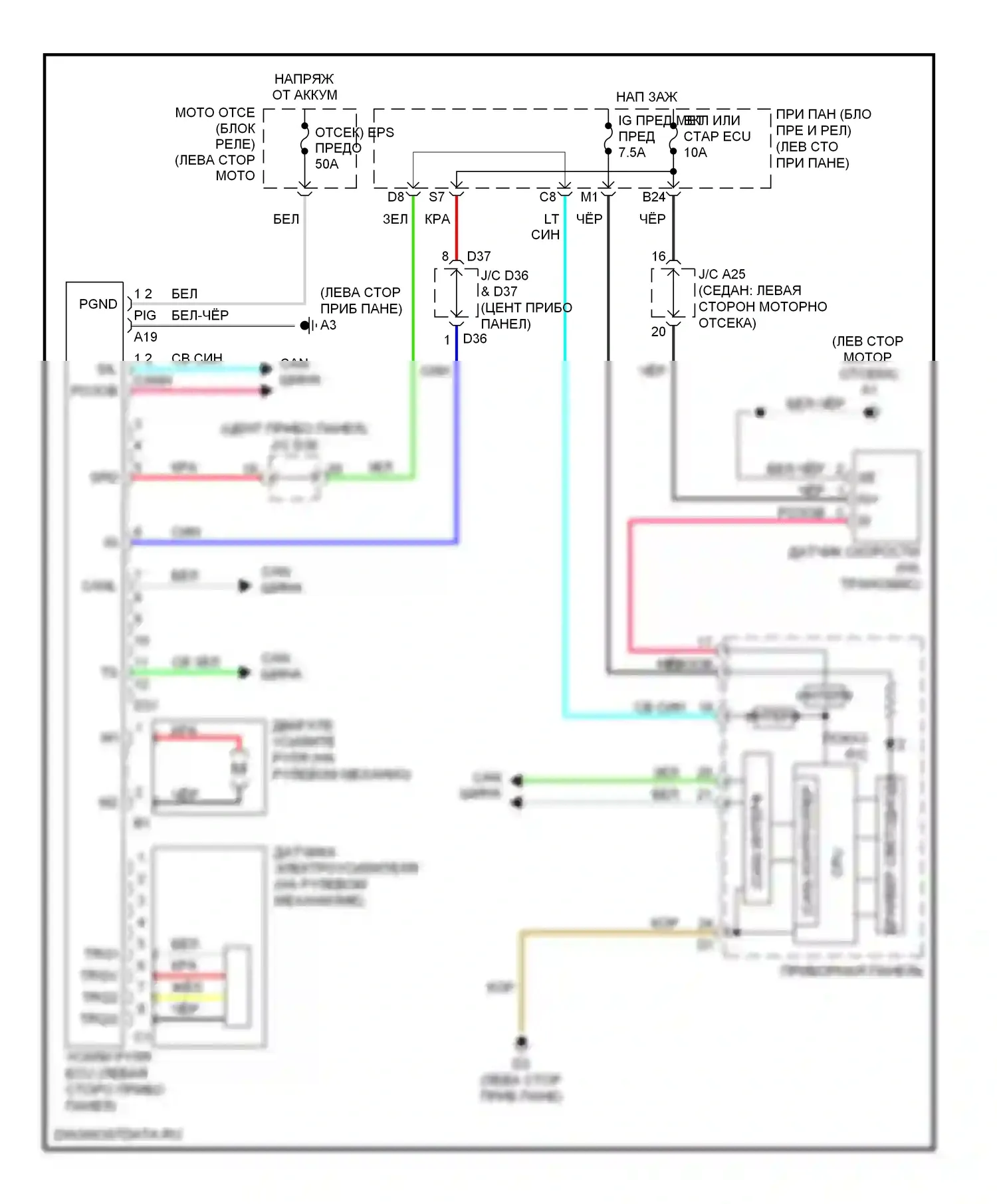 Yaris Toyota II (2005-2009): Электросхема электроусилителя руля 