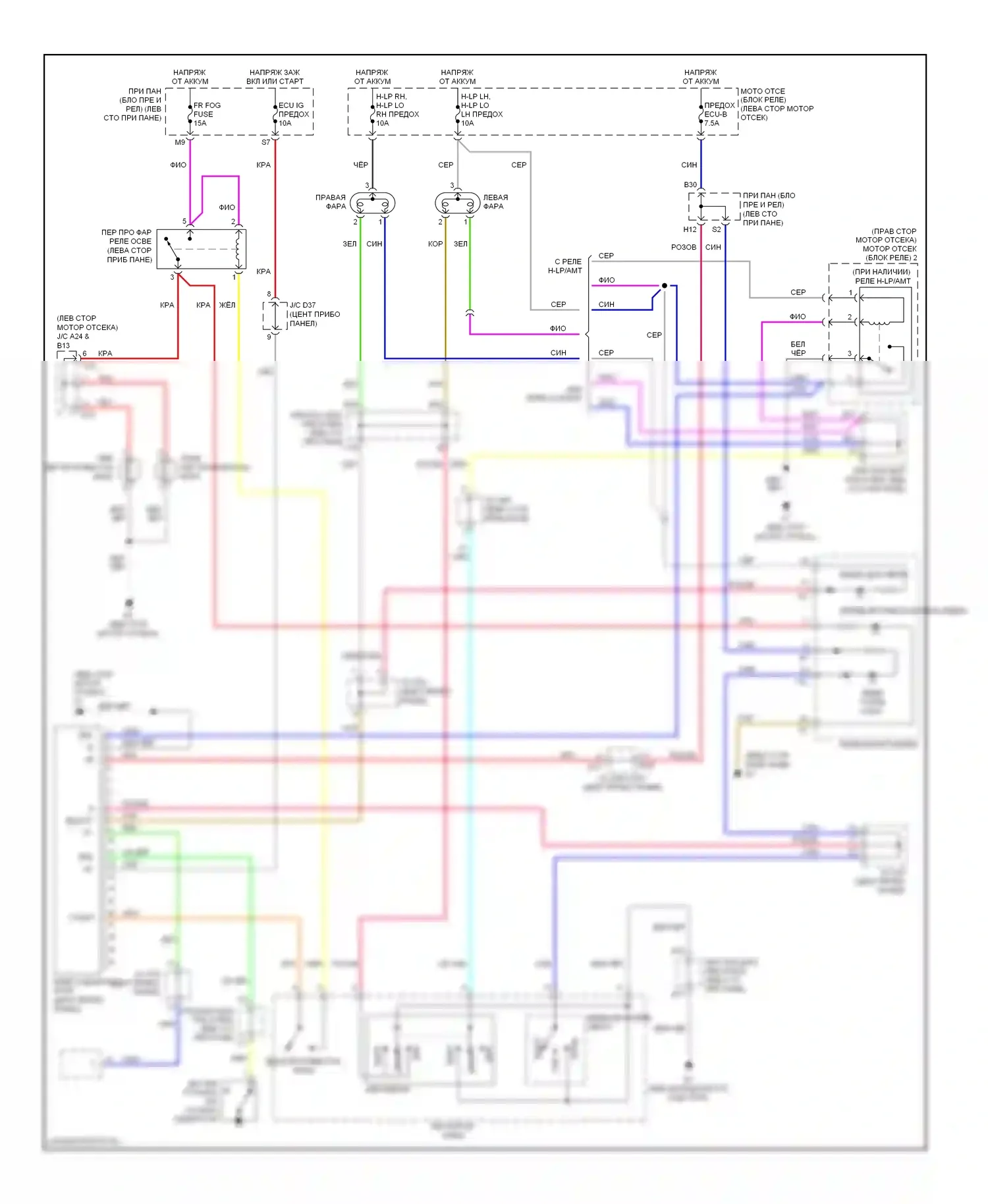Yaris Toyota II (2005-2009): Электросхема фар, хэтчбек 