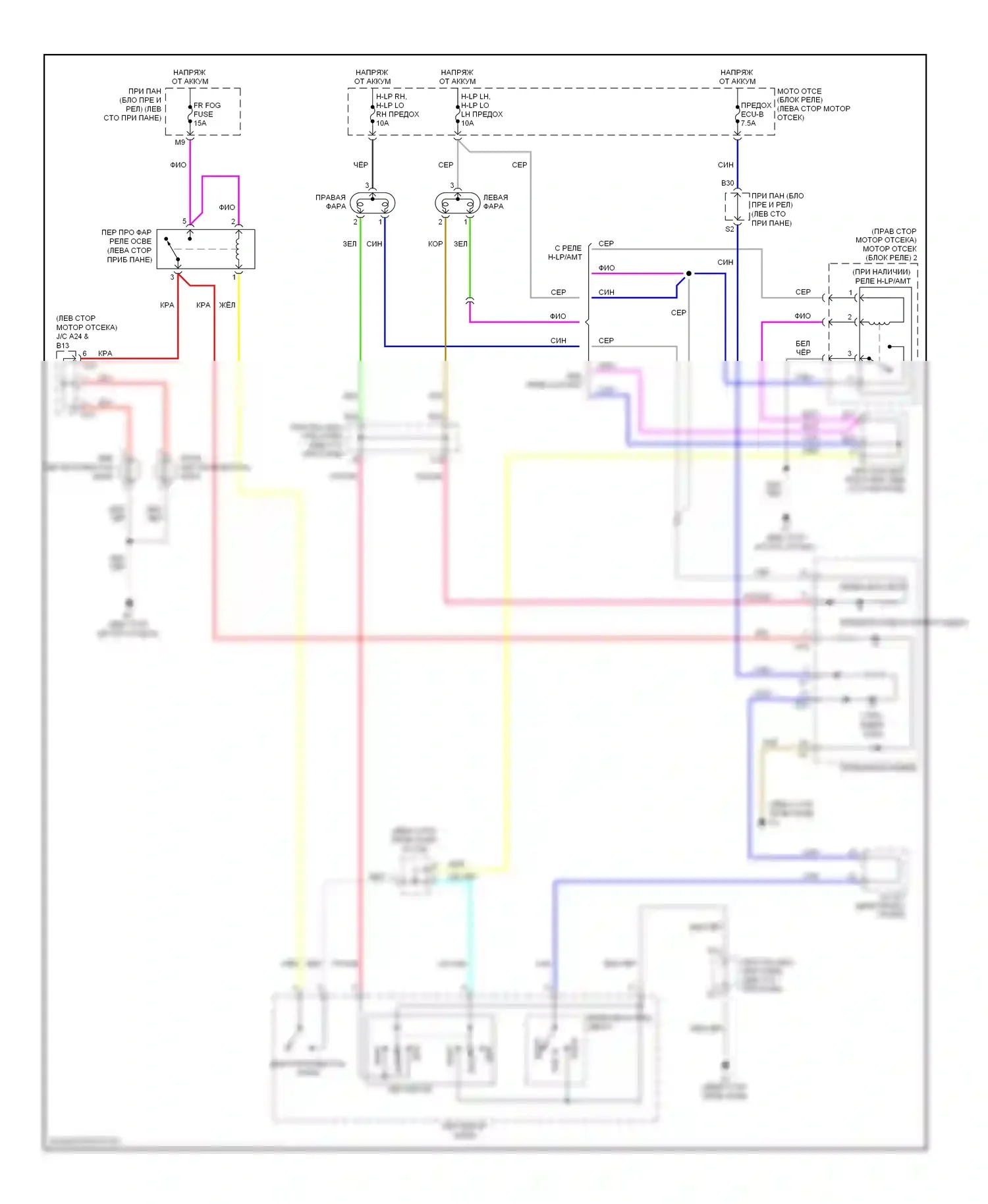 Yaris Toyota II (2005-2009): Электросхема фар, седан 