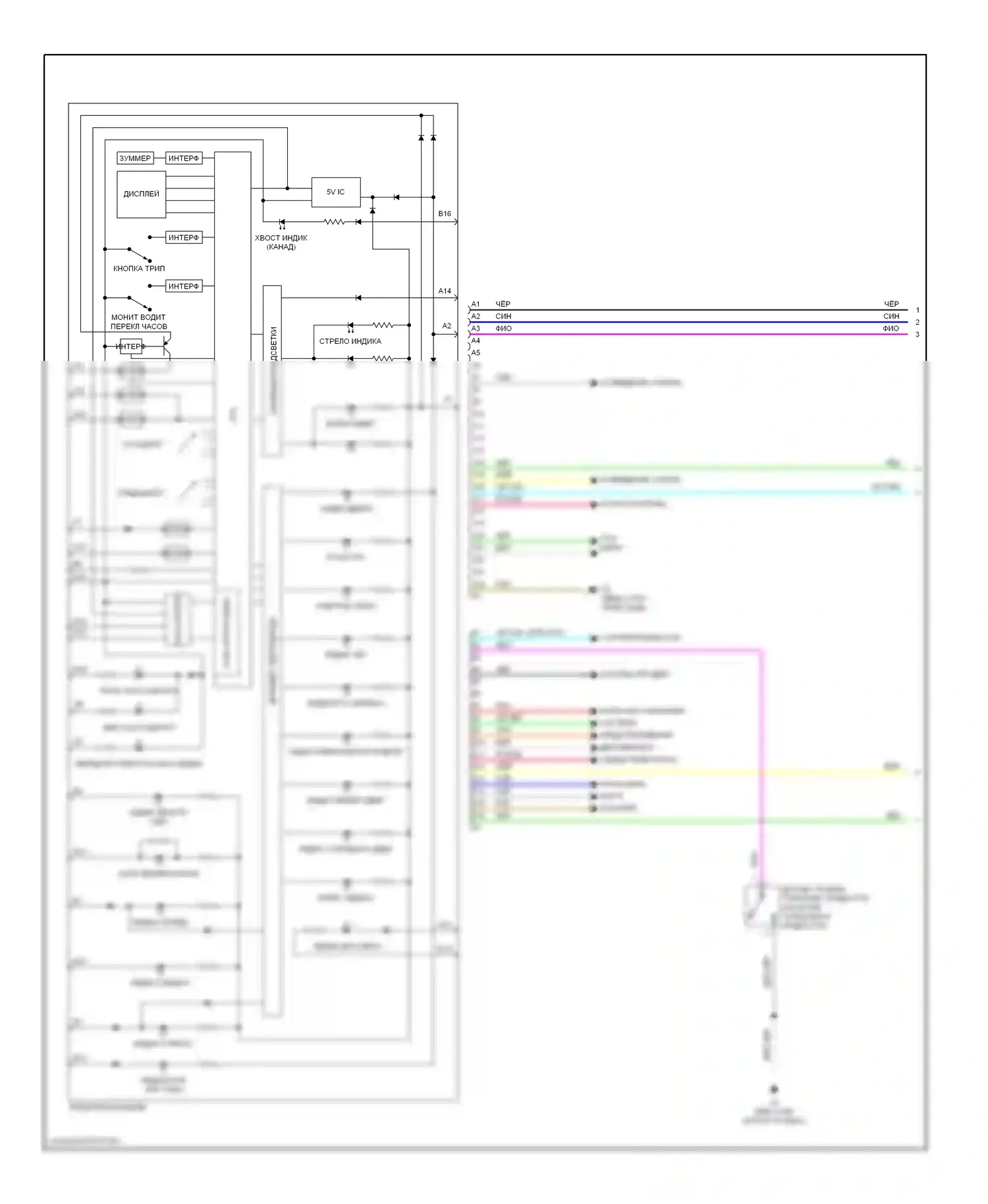 Yaris Toyota II (2005-2009): Электросхема приборной панели, хэтчбек (1 из 2) 