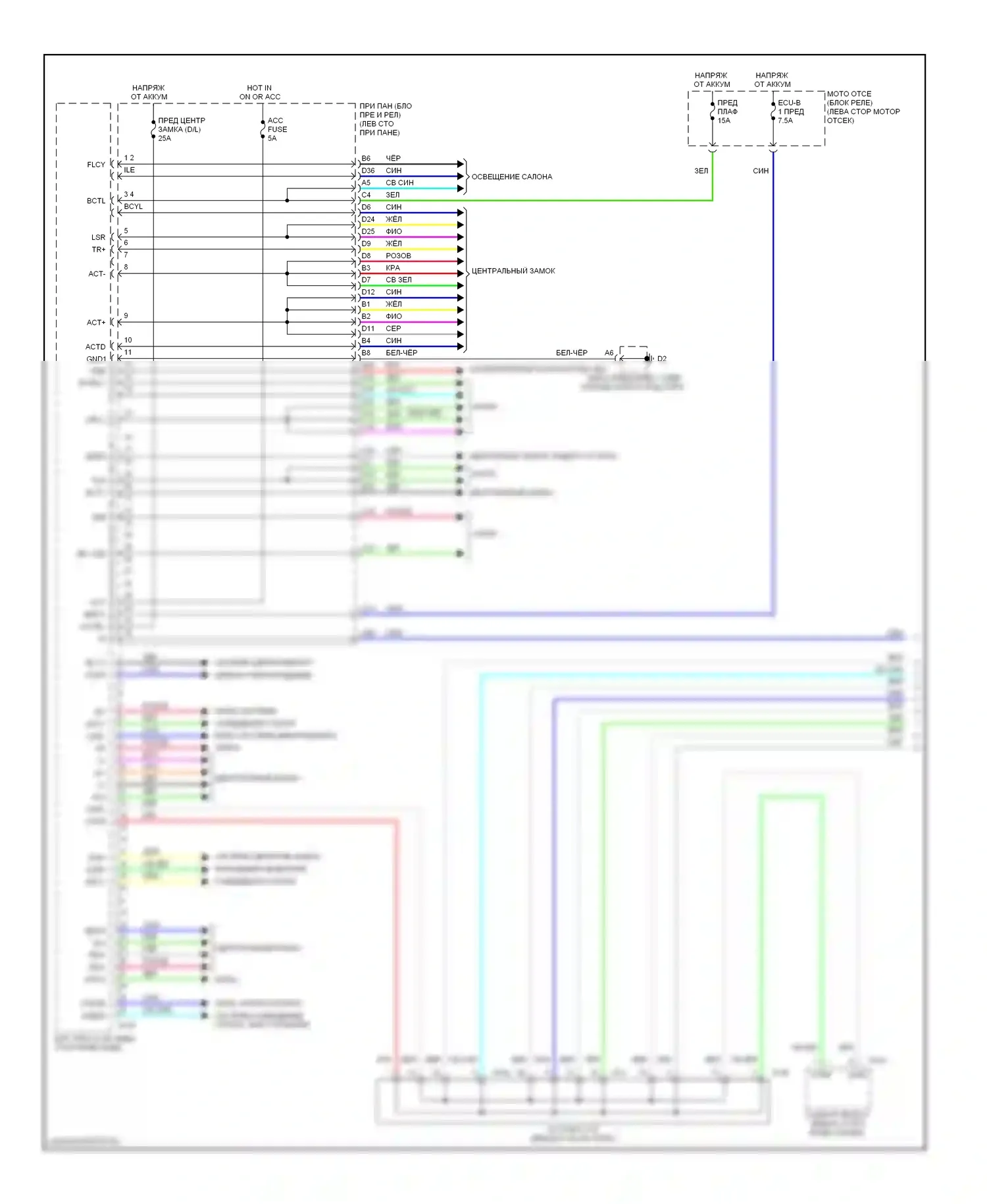 Yaris Toyota III (2010-2014): Электросхема блоков управления кузовом, хэтчбек (1 из 2) 