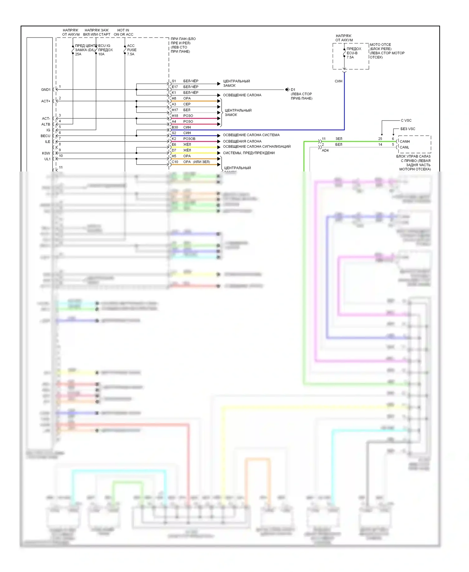 Yaris Toyota III (2010-2014): Электросхема блоков управления кузовом, седан 