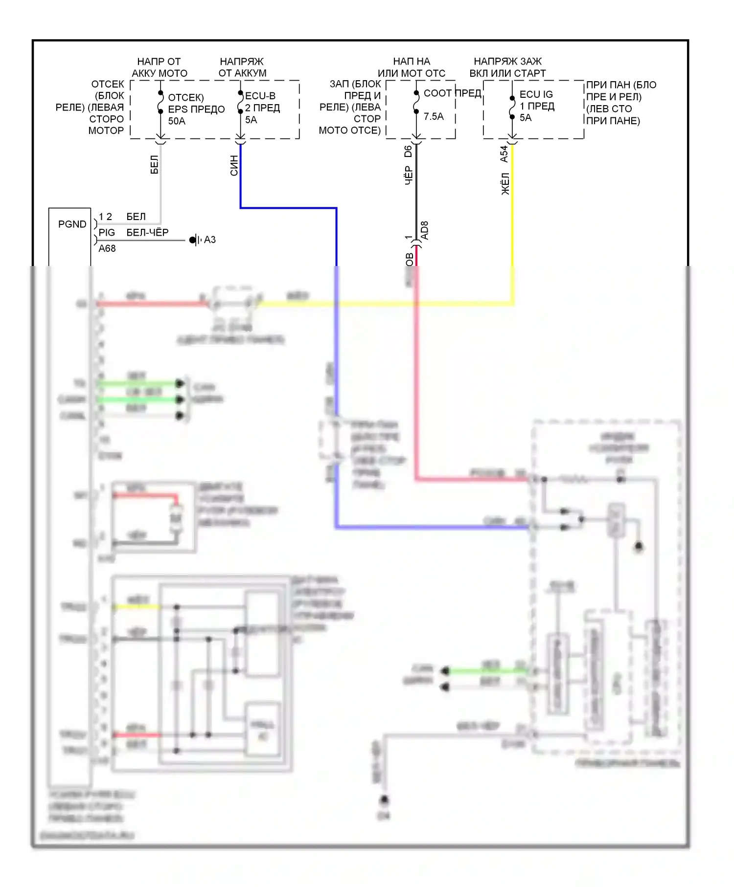 Yaris Toyota III (2010-2014): Электросхема электроусилителя руля, хэтчбека 