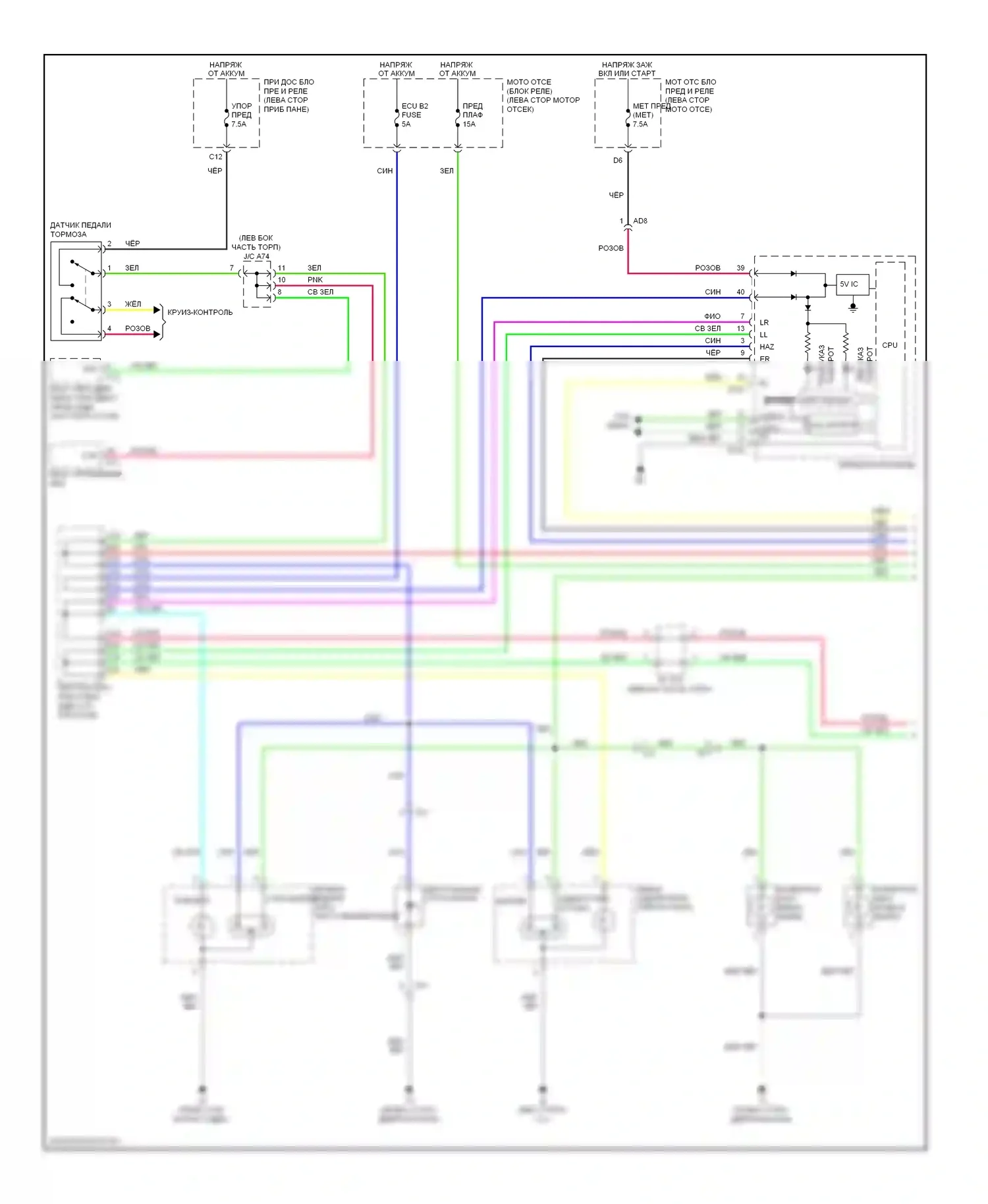 Yaris Toyota III (2010-2014): Электросхема внешних светильников, хэтчбек (1 из 2) 